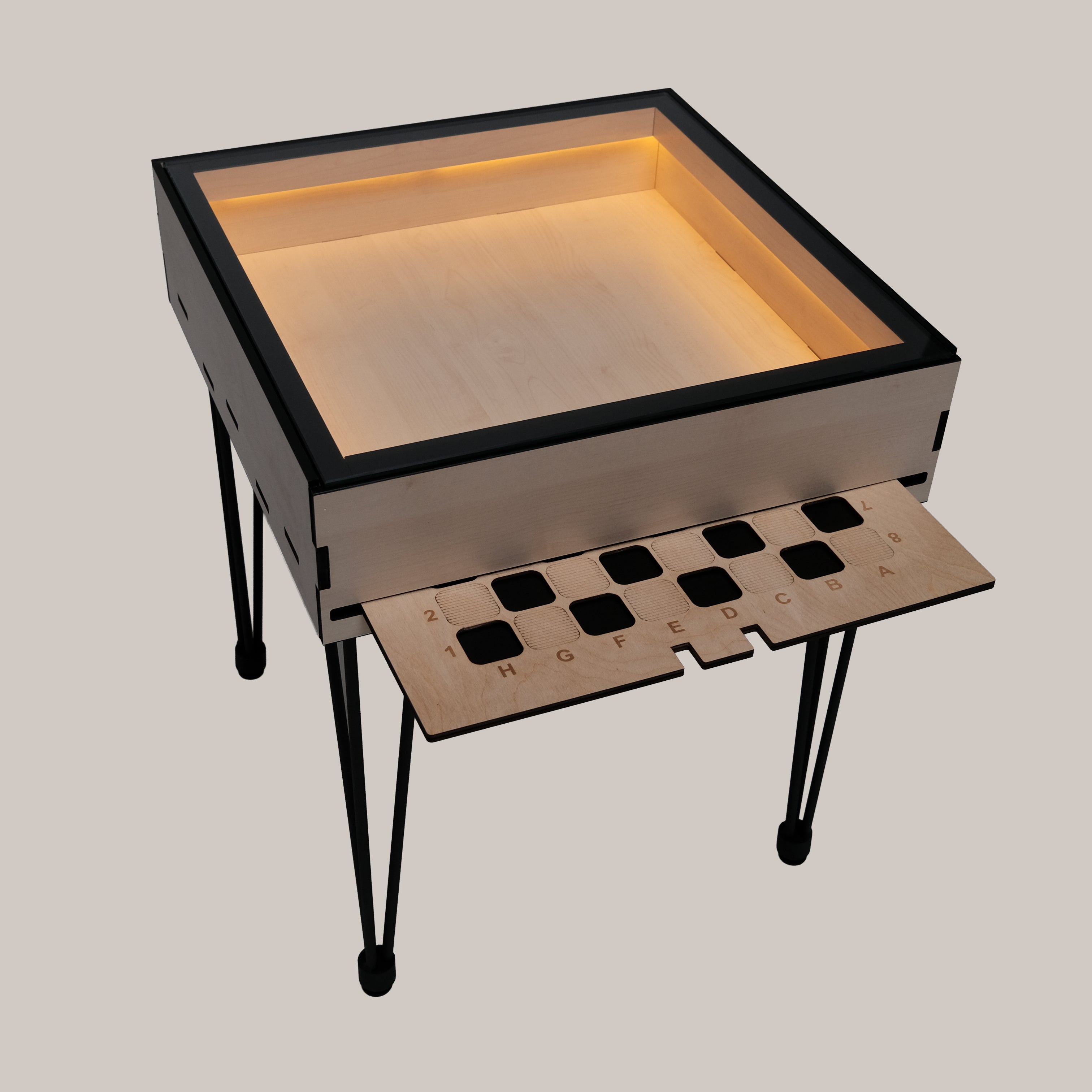 Table de jeu d'échecs avec plateau en verre amovible