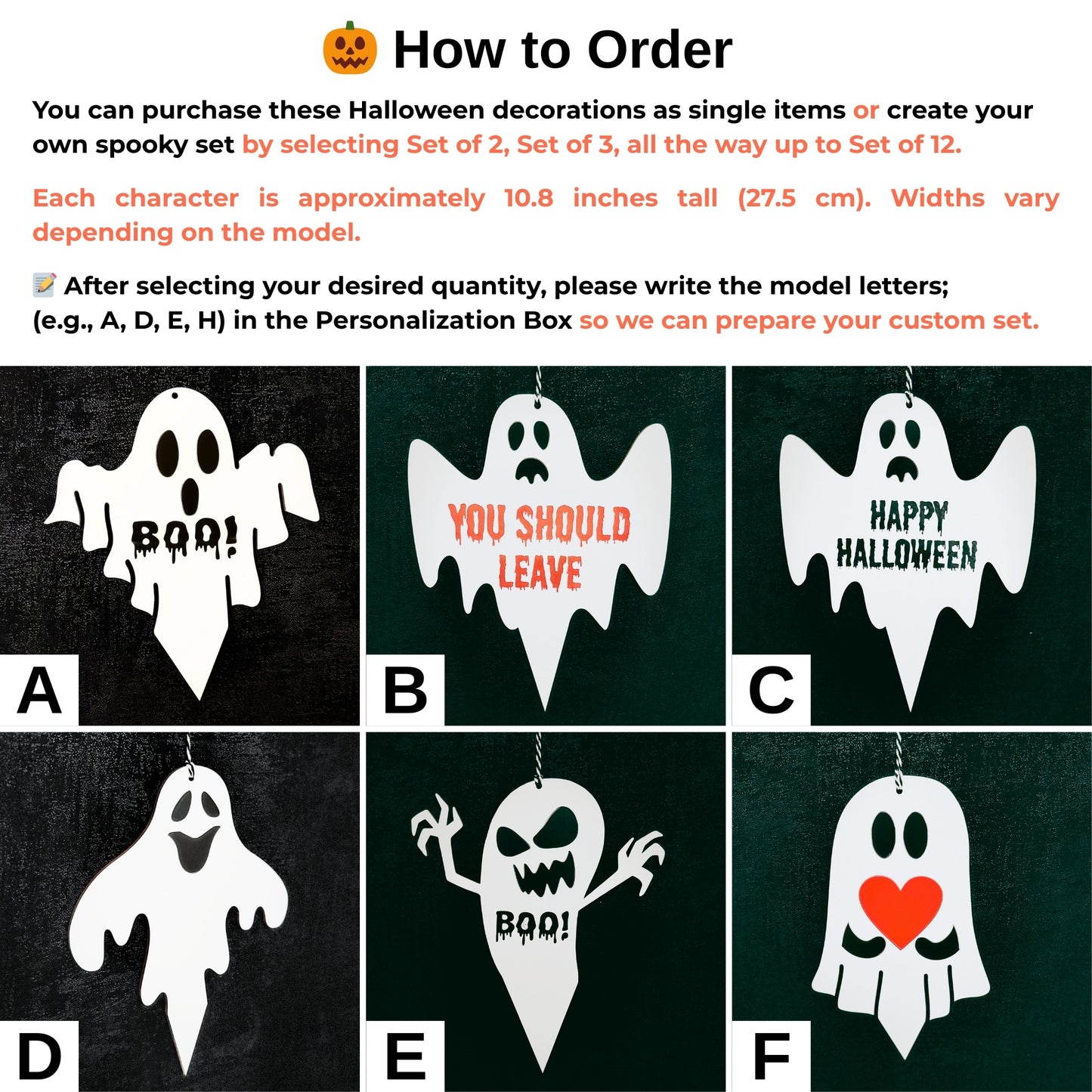 Custom Set of Halloween Decorations Ghost & Monster Decor, Outdoor and Indoor Waterproof Halloween Garden stakes, Hanging Signs, Fall Decor