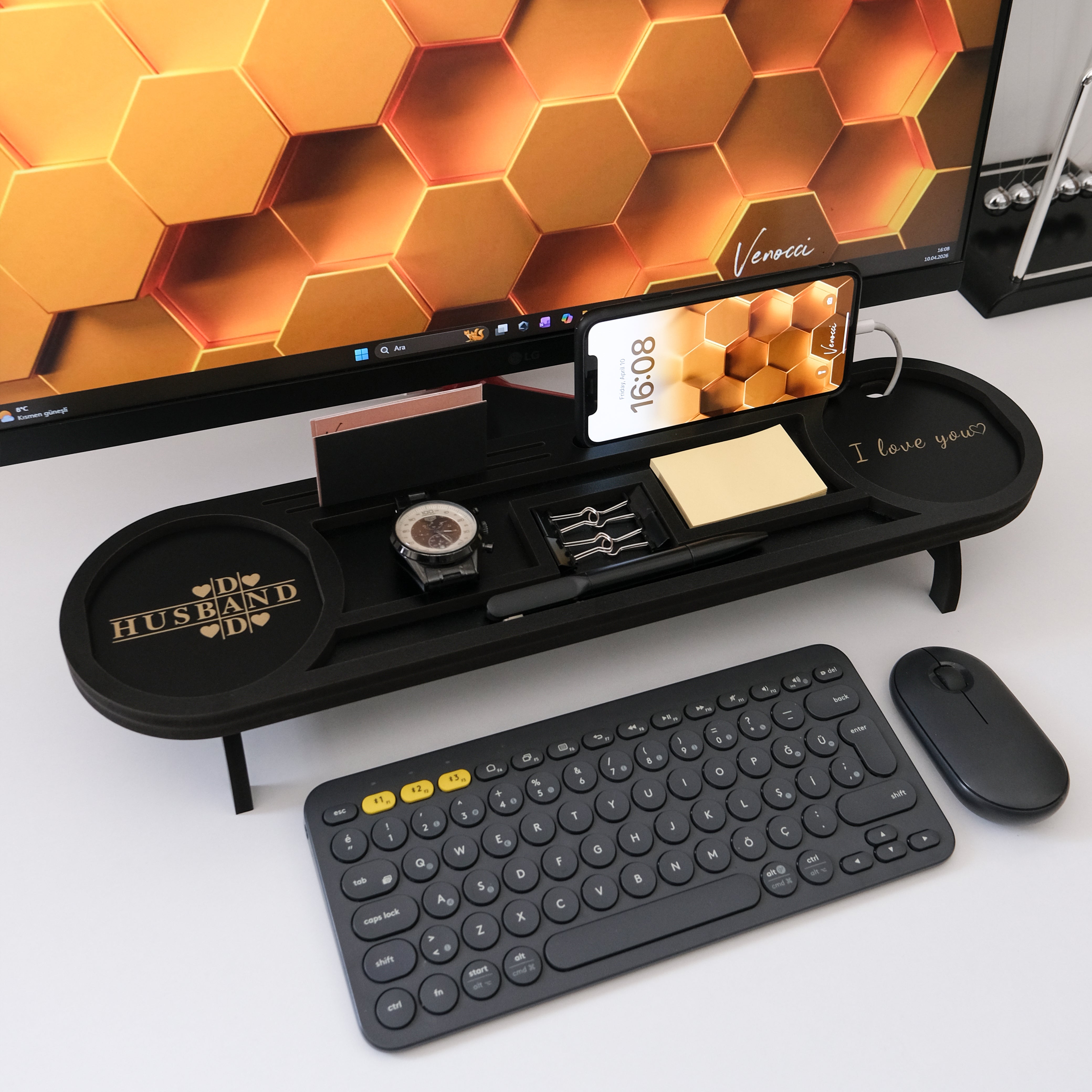 Personalized Wood Desk Organizer I Office Desk Accessories I Custom Tablet and Phone Stand I Custom Docking Station I Organizer Gift