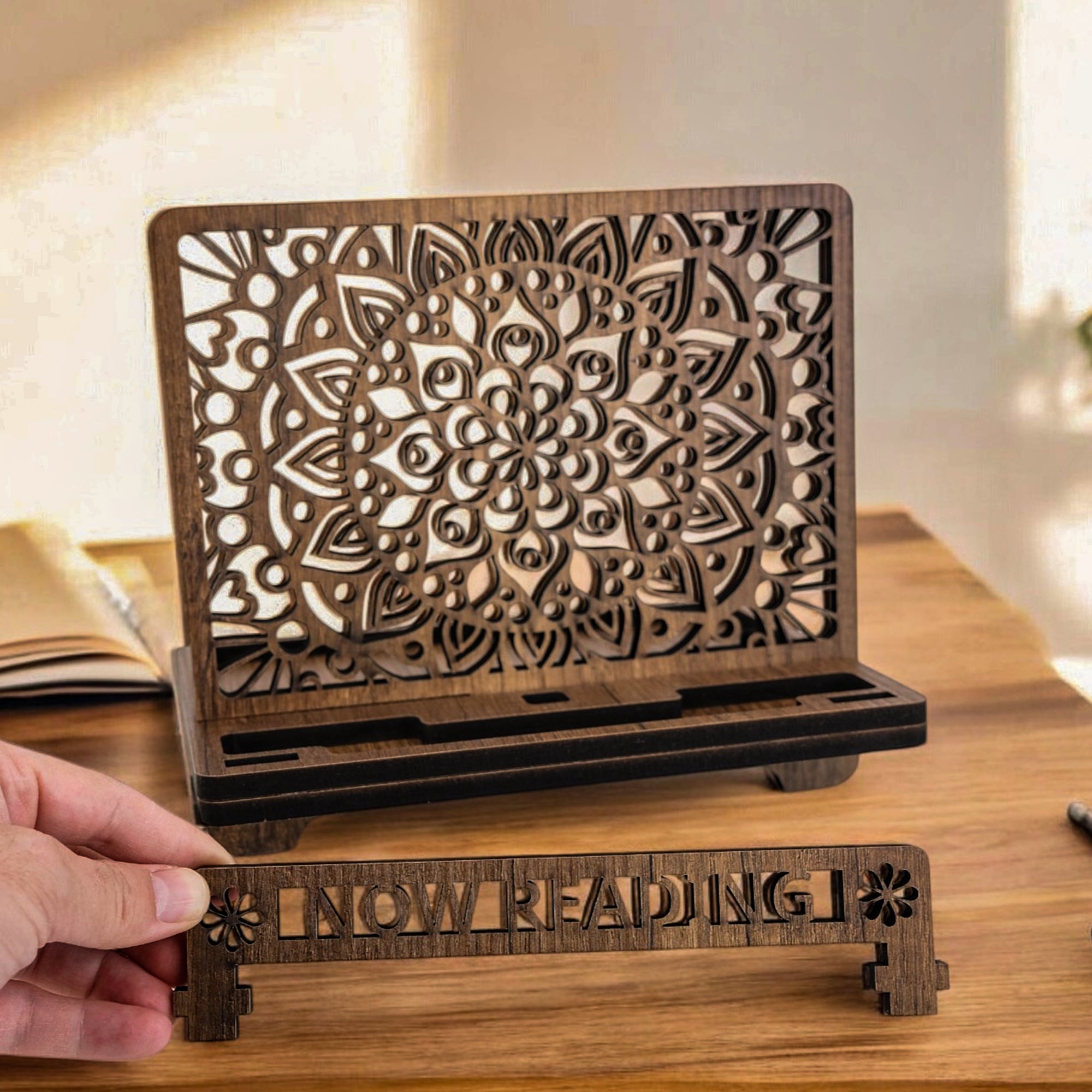 Wooden Cook Book Stand - Book Rest Stand - Phone Tablet Charging Stand