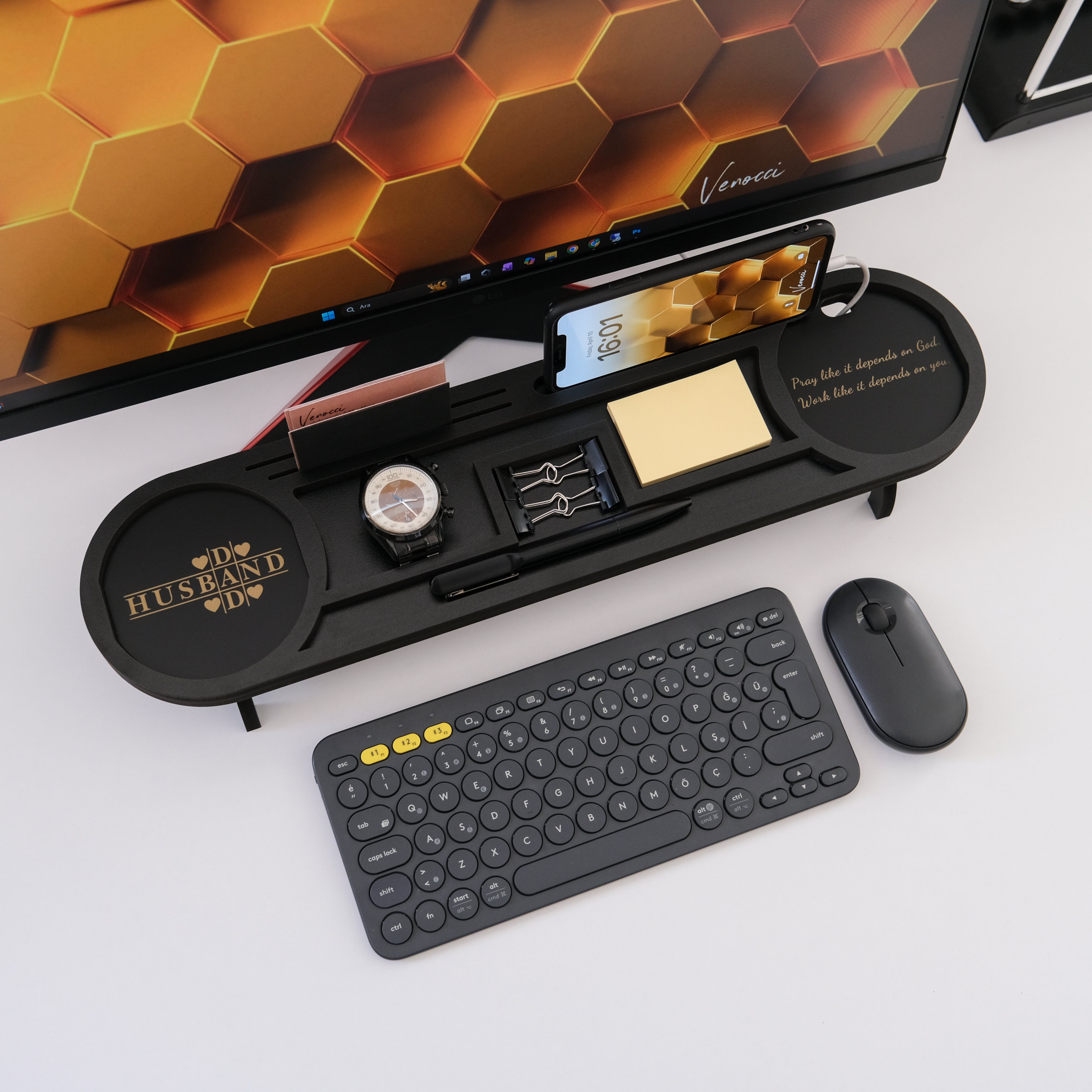 Personalized Wood Desk Organizer I Office Desk Accessories I Custom Tablet and Phone Stand I Custom Docking Station I Organizer Gift