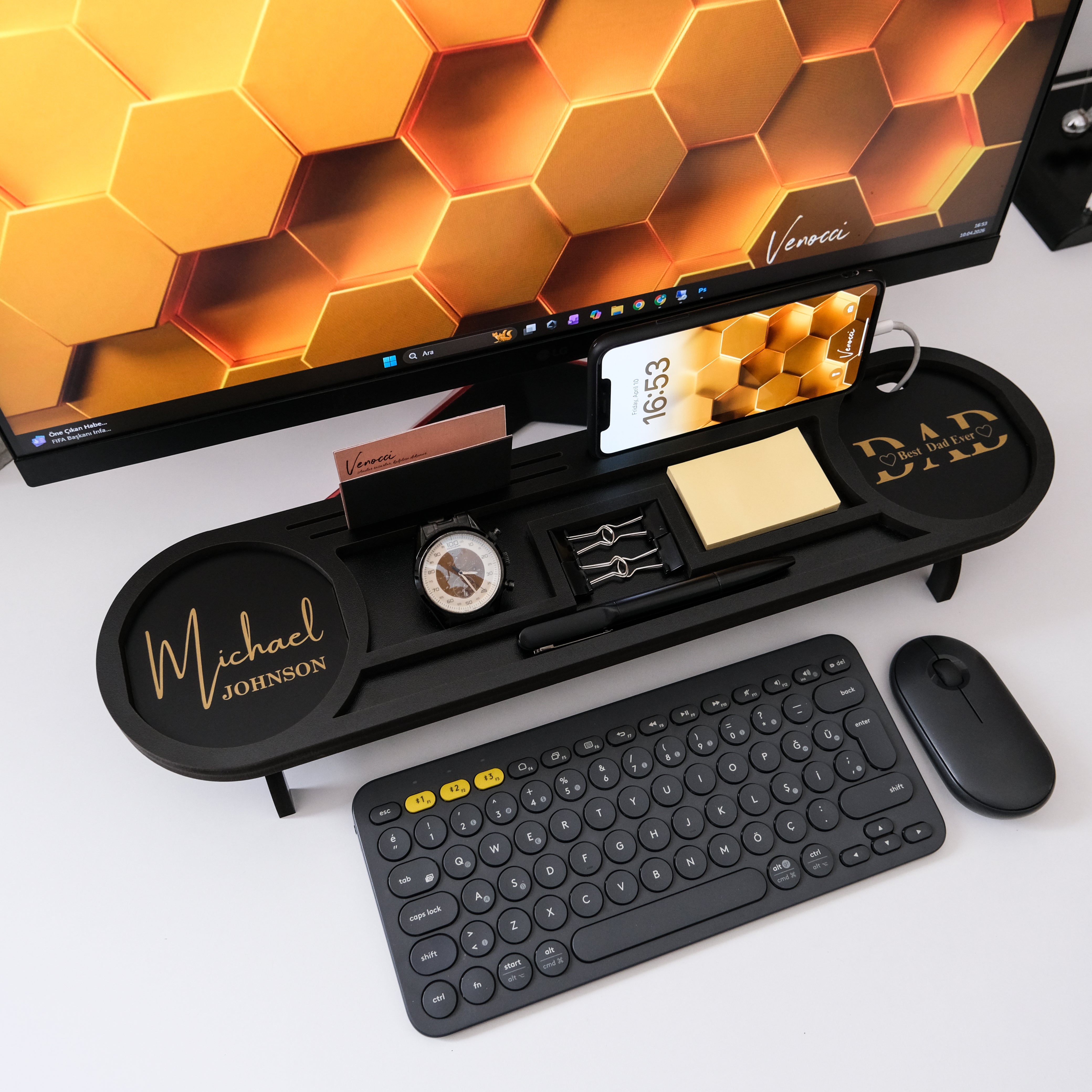 Personalized Wood Desk Organizer I Office Desk Accessories I Custom Tablet and Phone Stand I Custom Docking Station I Organizer Gift