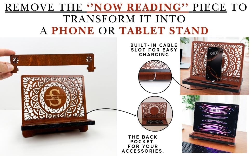 Personalized Book Reading Stand, Phone Stand and Tablet Holder, Birthday gift for wife, Birthday gifts for Women, Christmas gift for her, Mother's Day gift for Mom