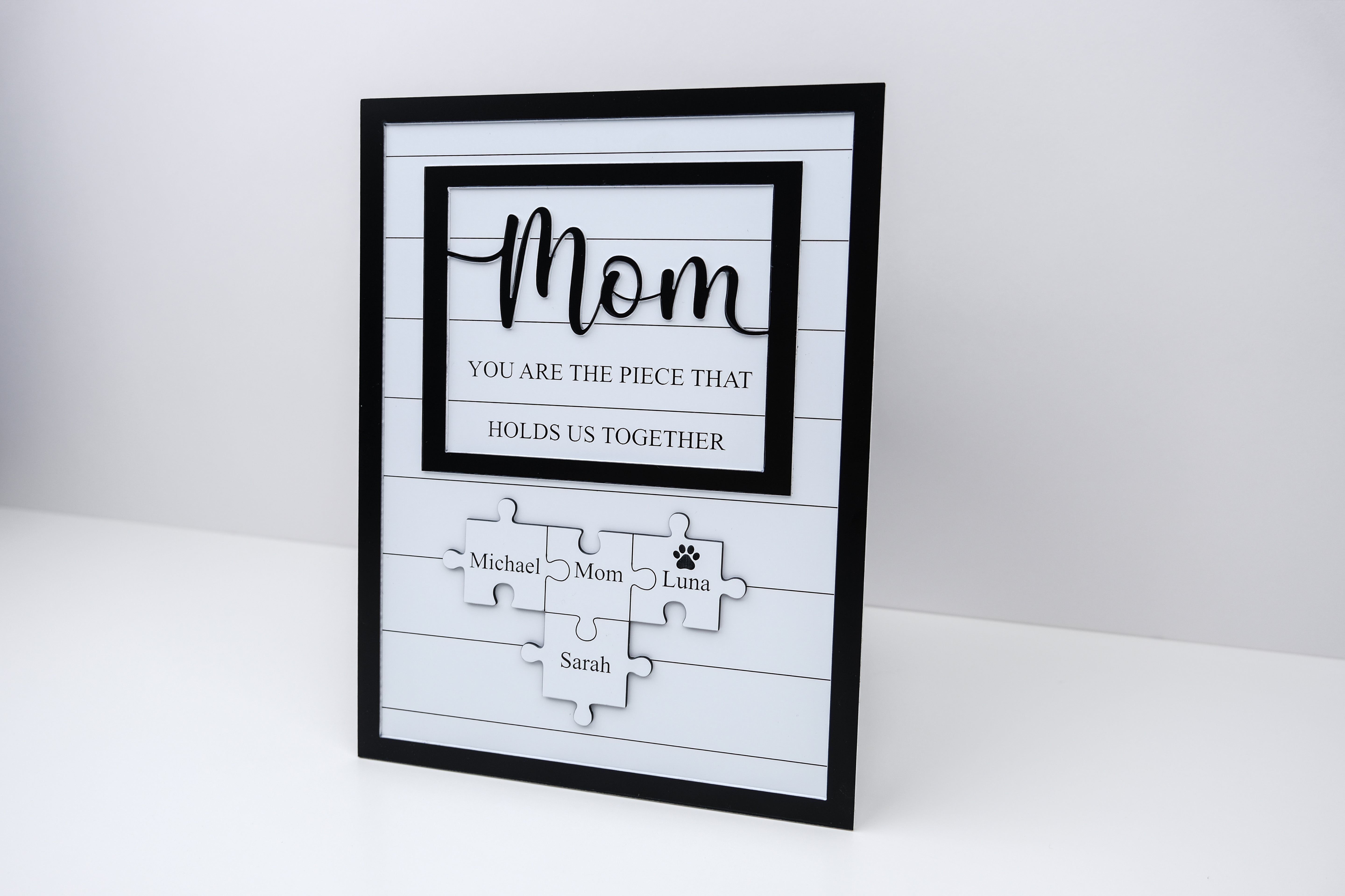 Personalized Puzzle Sign for Mom, Custom Family Name Sign, Mother's Day Gift from Kids, You Are the Piece That Holds Us, Grandma Gift
