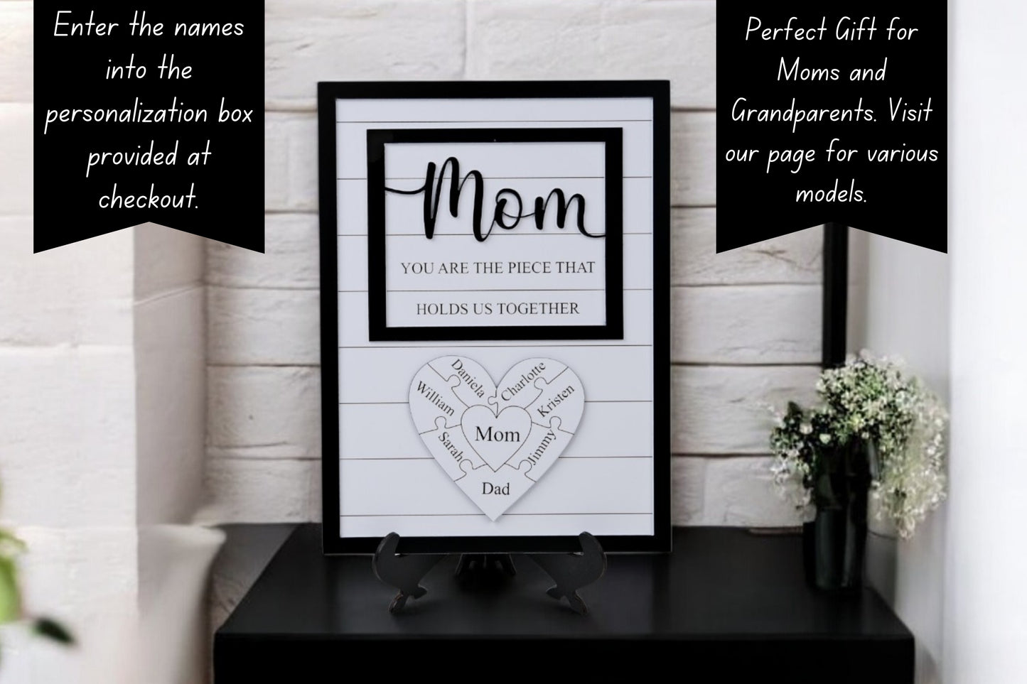 Custom Mothers Day Puzzle Sign for Mom| You are the Piece that holds us together | Personalized Heart-felt Birthday Gift for Mom, Mom Gift