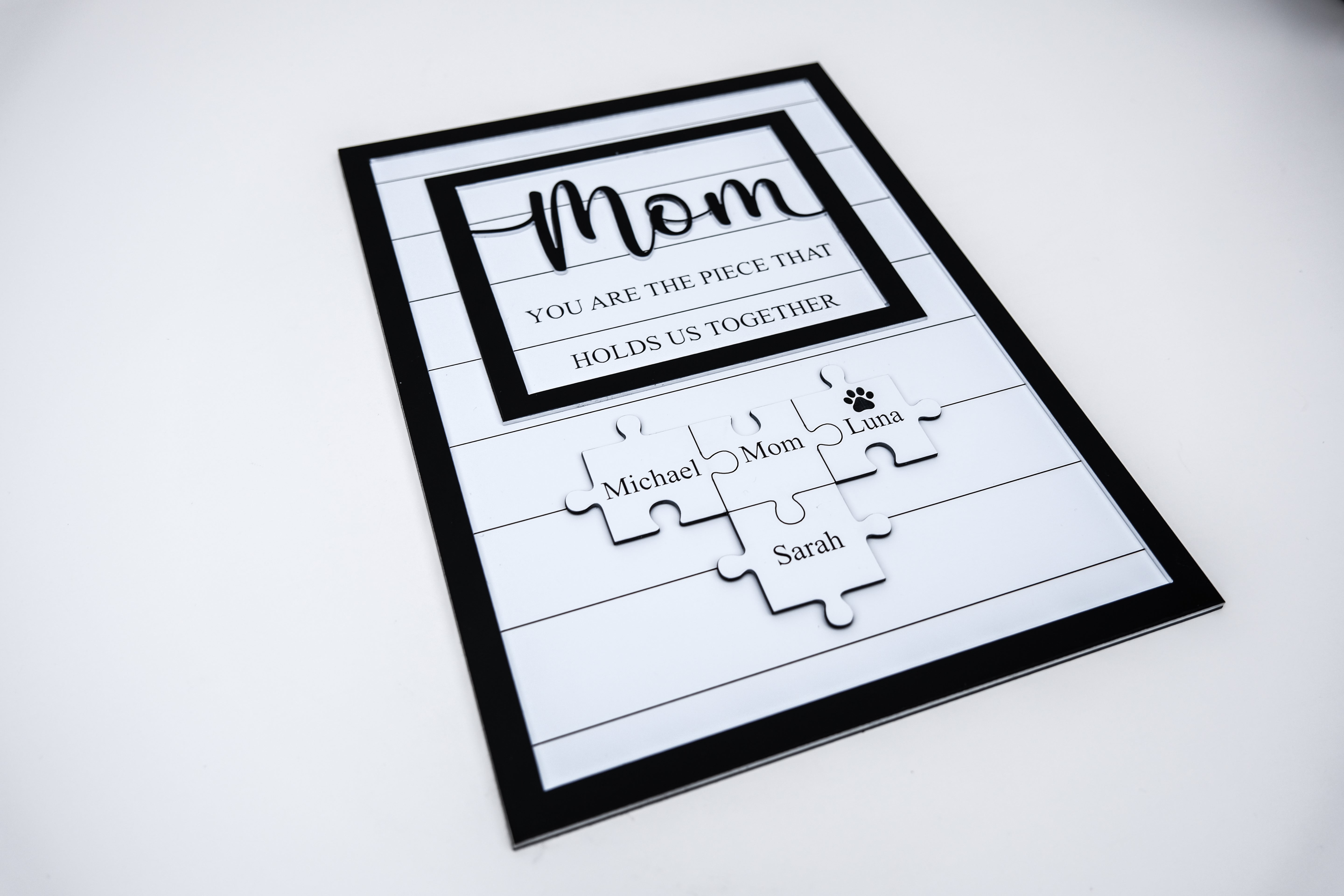 Personalized Puzzle Sign for Mom, Custom Family Name Sign, Mother's Day Gift from Kids, You Are the Piece That Holds Us, Grandma Gift