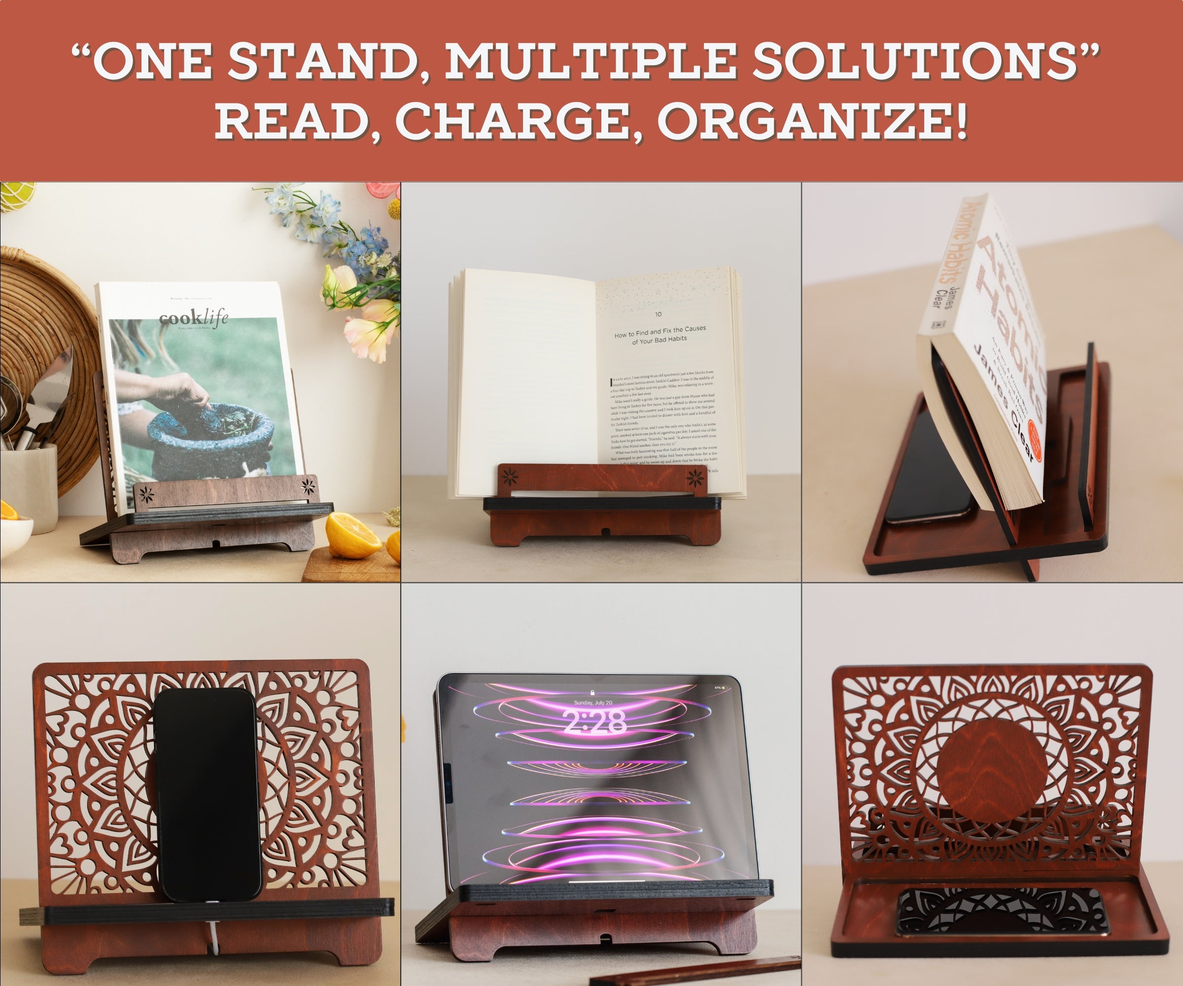 Personalized Book Reading Stand, Phone Stand and Tablet Holder, Birthday gift for wife, Birthday gifts for Women, Christmas gift for her, Mother's Day gift for Mom