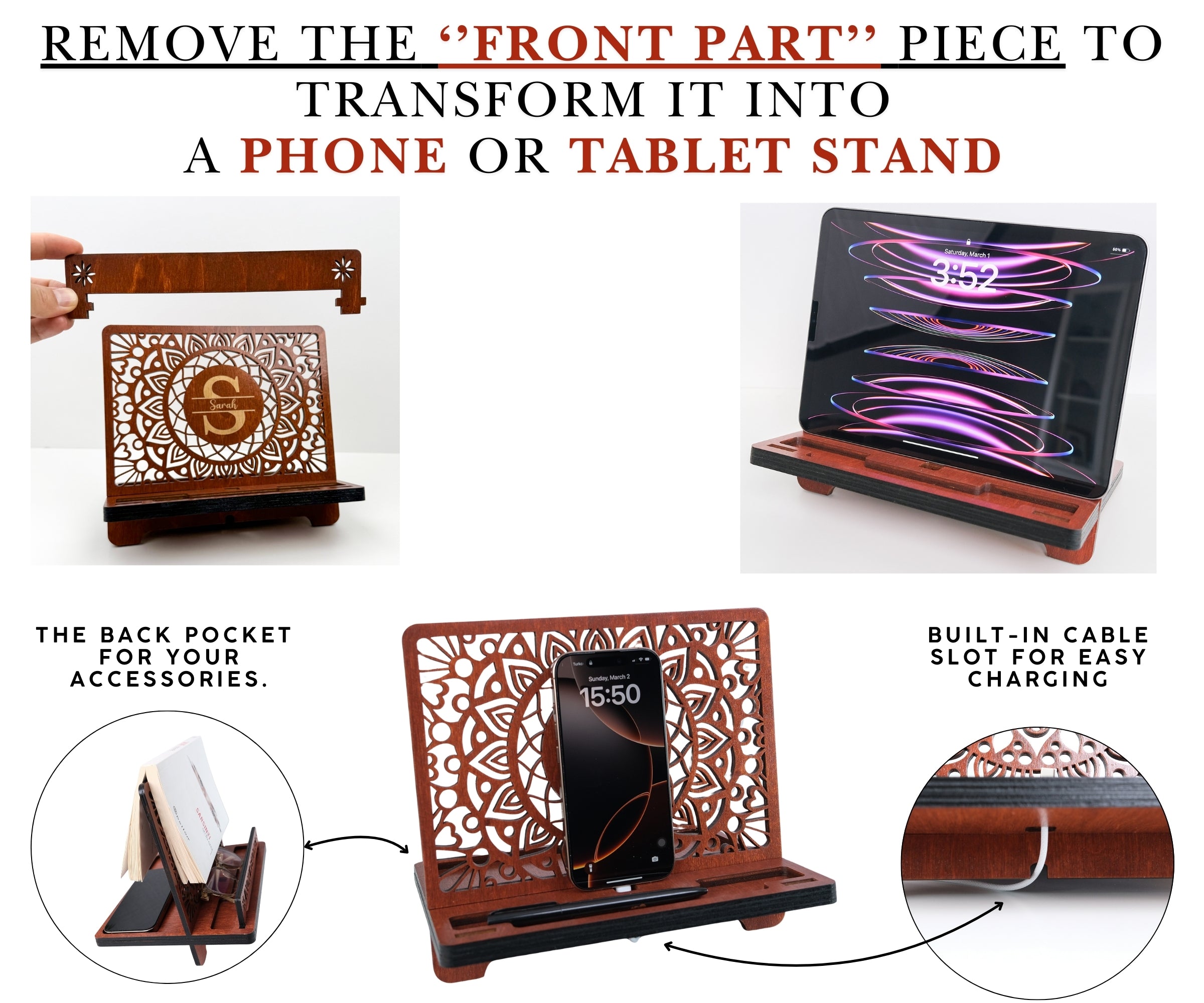 Personalized Book Reading Stand, Phone Stand and Tablet Holder, Birthday gift for wife, Birthday gifts for Women, Christmas gift for her, Mother's Day gift for Mom