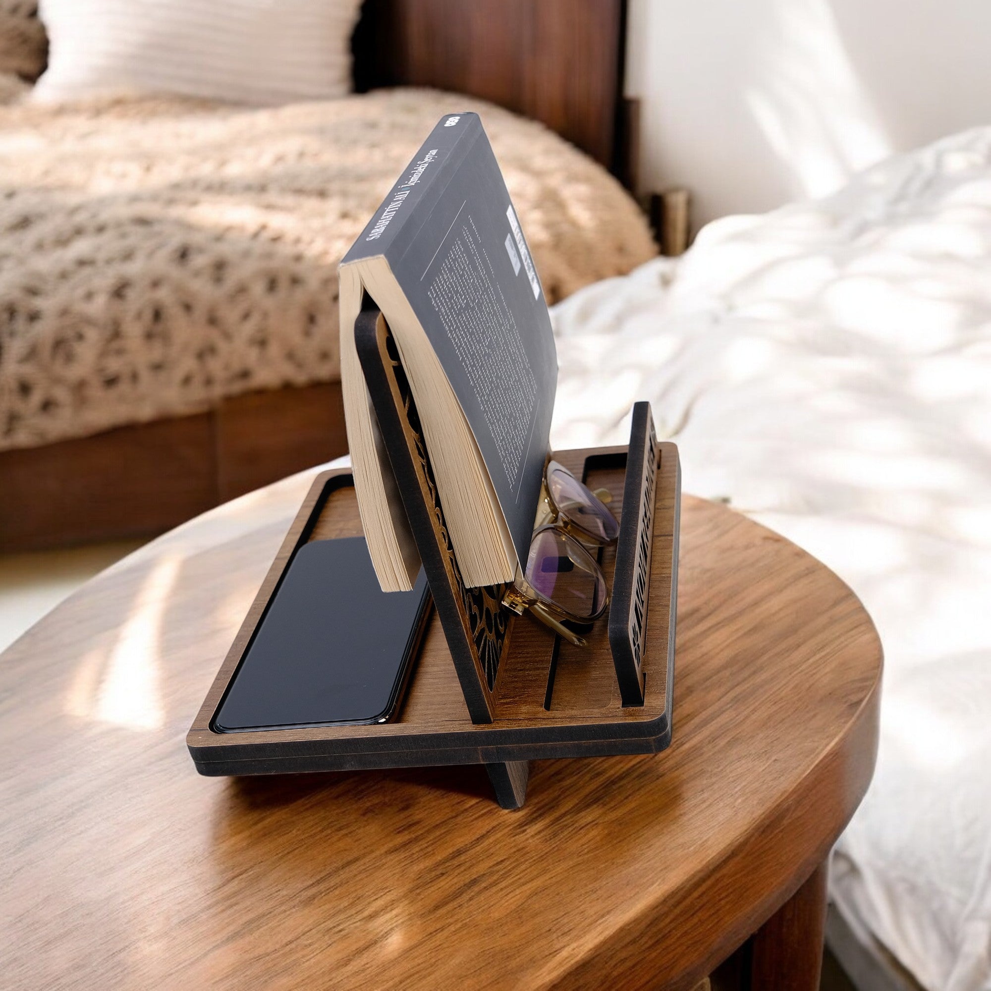 Wooden Cook Book Stand - Book Rest Stand - Phone Tablet Charging Stand