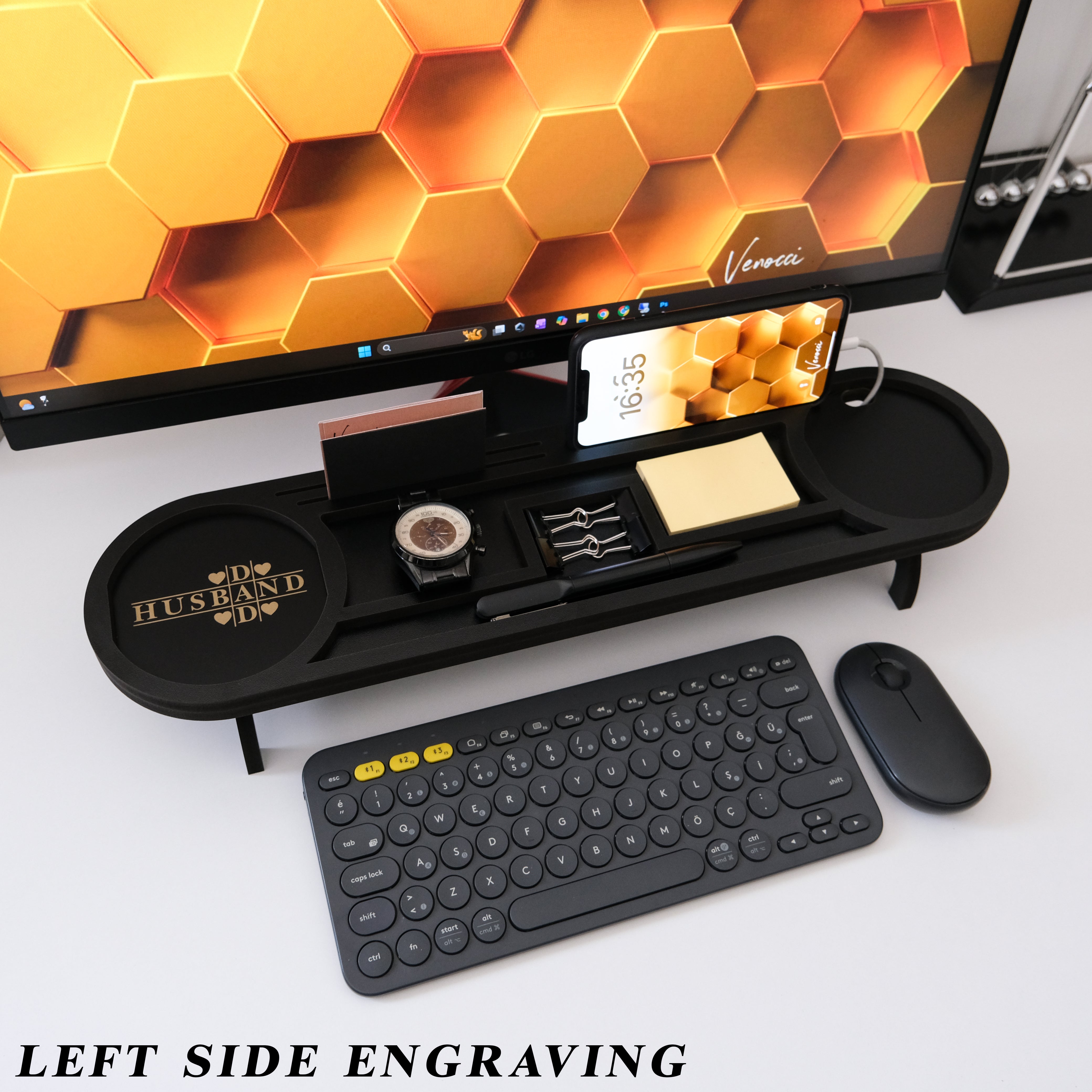 Personalized Wood Desk Organizer I Office Desk Accessories I Custom Tablet and Phone Stand I Custom Docking Station I Organizer Gift