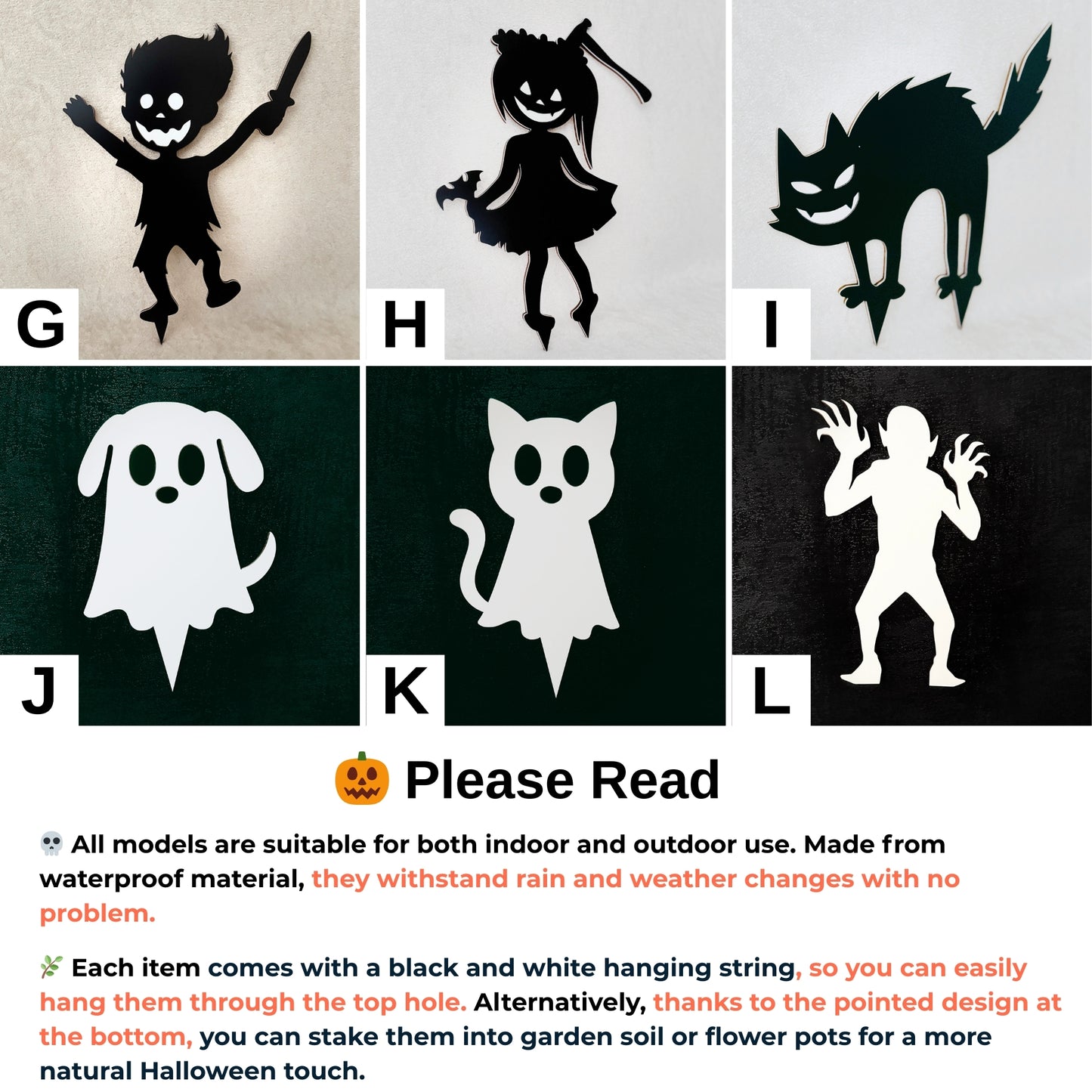 Custom Set of Halloween Decorations Ghost & Monster Decor, Outdoor and Indoor Waterproof Halloween Garden stakes, Hanging Signs, Fall Decor
