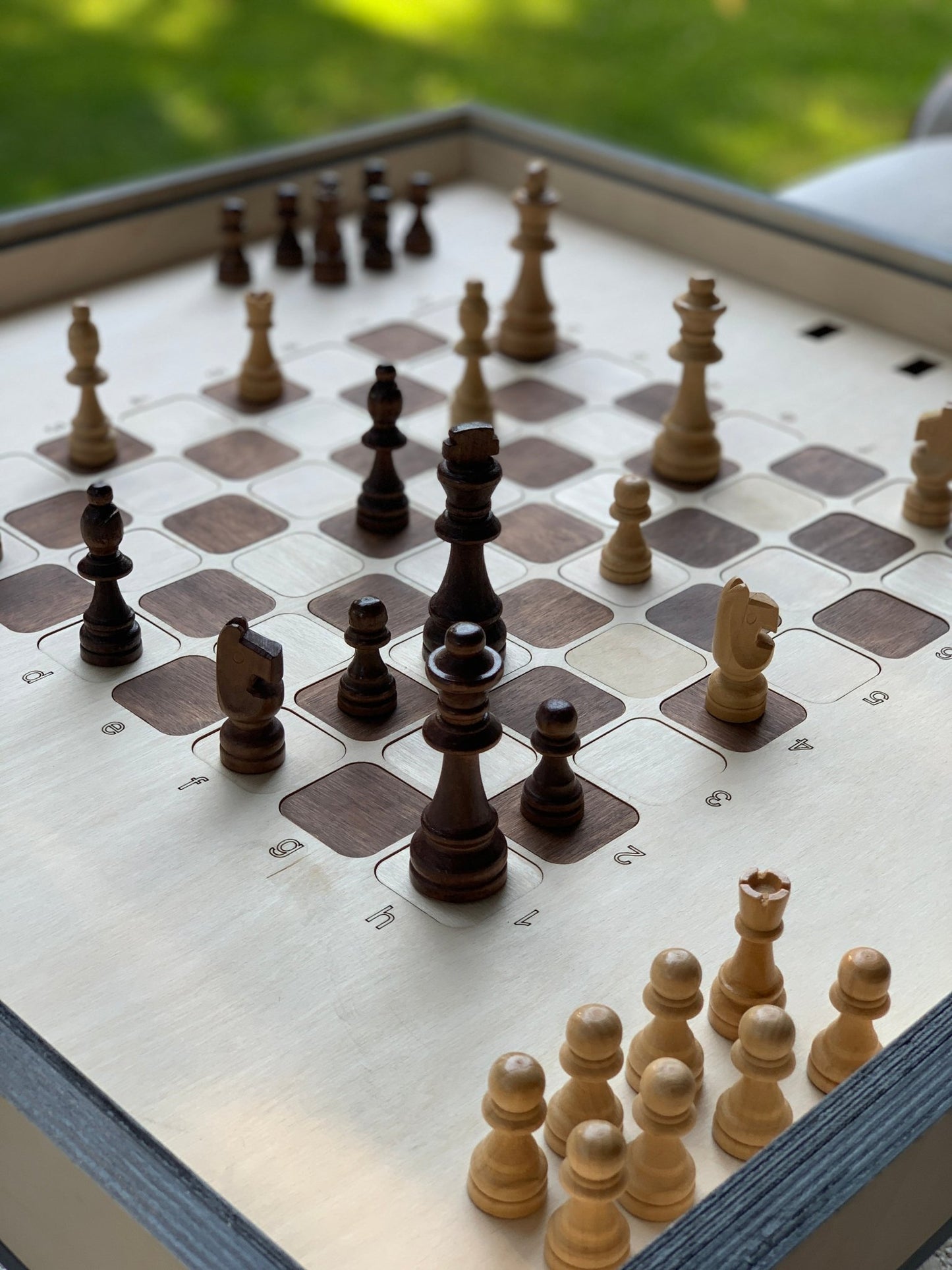 Chess Coffee Table with Removable Glass Top & Chess Pieces – Stylish Modern Game Table for Home Décor and Board Game Enthusiasts