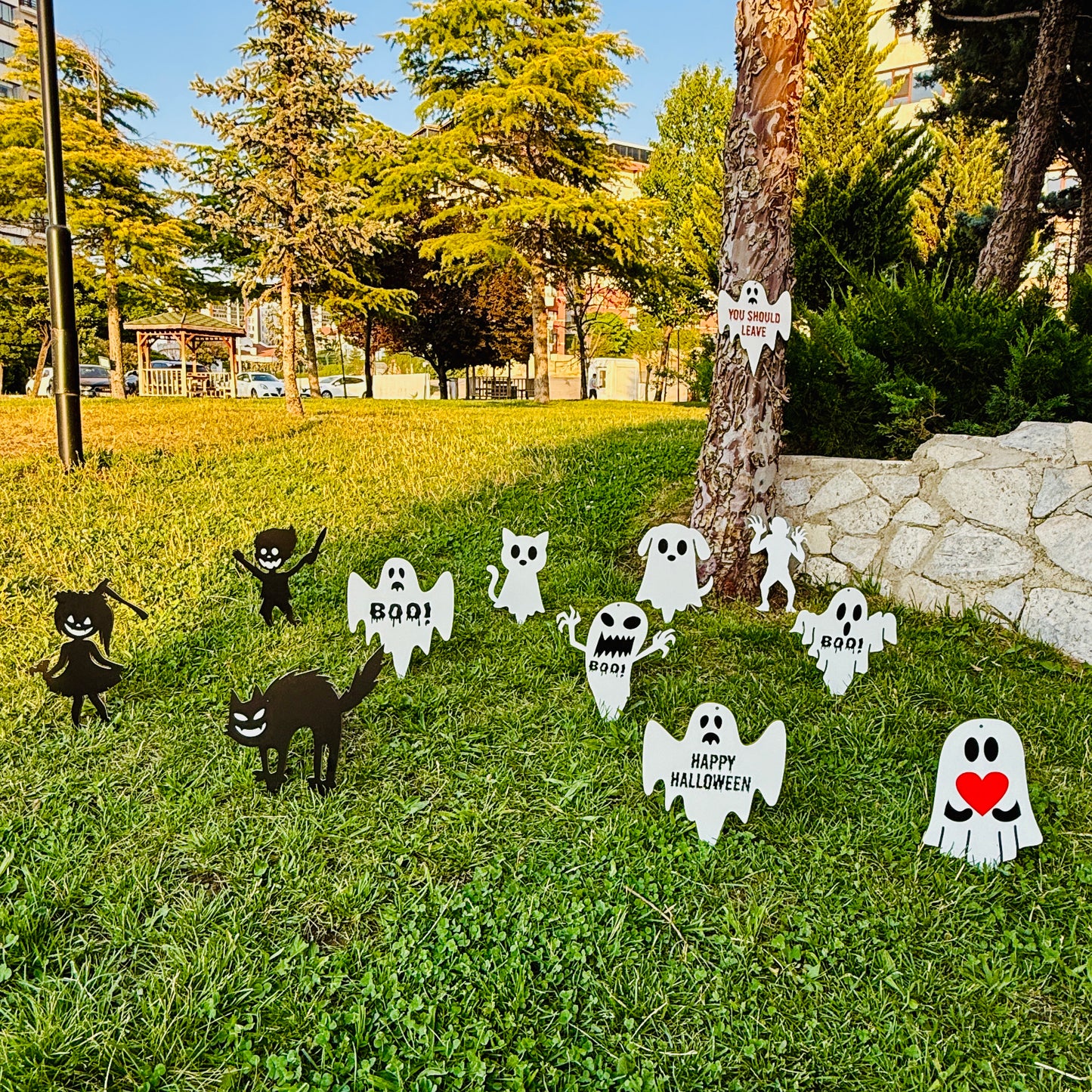 Custom Set of Halloween Decorations Ghost & Monster Decor, Outdoor and Indoor Waterproof Halloween Garden stakes, Hanging Signs, Fall Decor