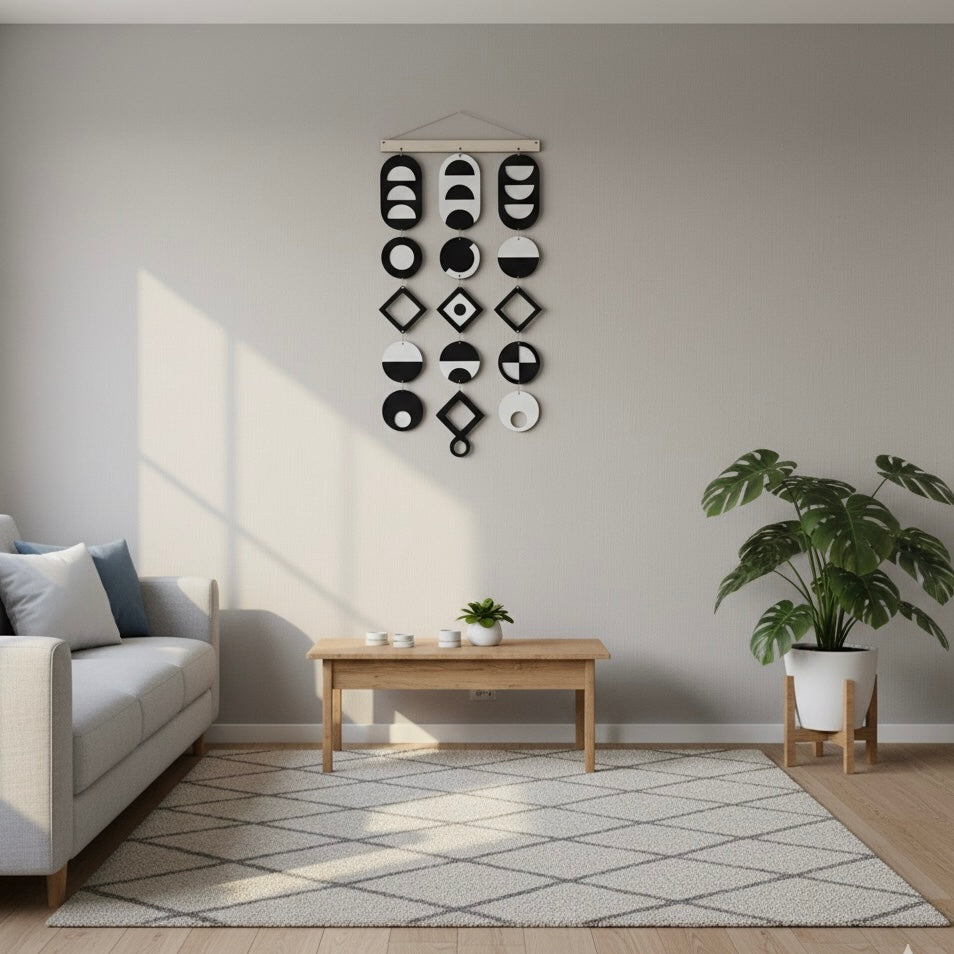 Black and White wall art, Tapestry wall hanging, Geometric Artwork, Contemporary Wall Art, Boho wall art, Bedroom living room wall decor
