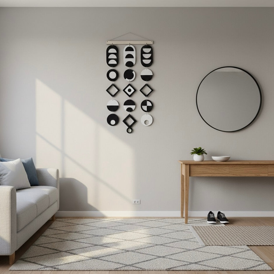 Black and White wall art, Tapestry wall hanging, Geometric Artwork, Contemporary Wall Art, Boho wall art, Bedroom living room wall decor