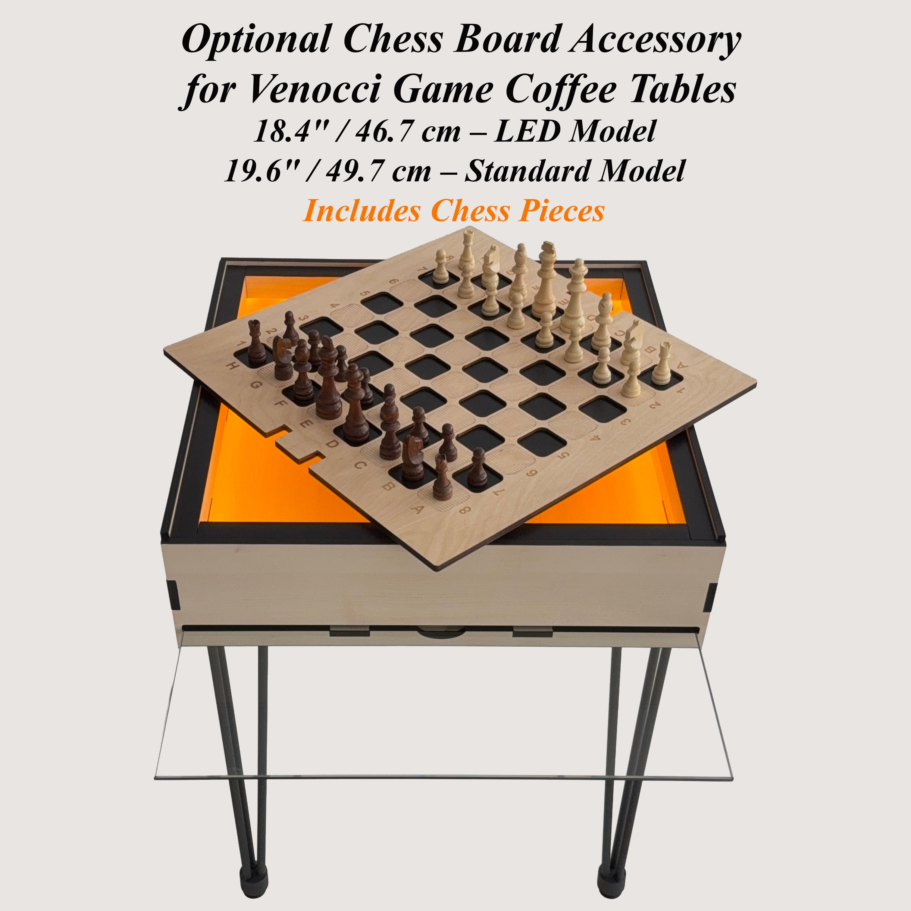 Multifunctional Accessory Display Coffee Table with Removable Glass Top and Hidden Storage Slot for Glass and Chess Board