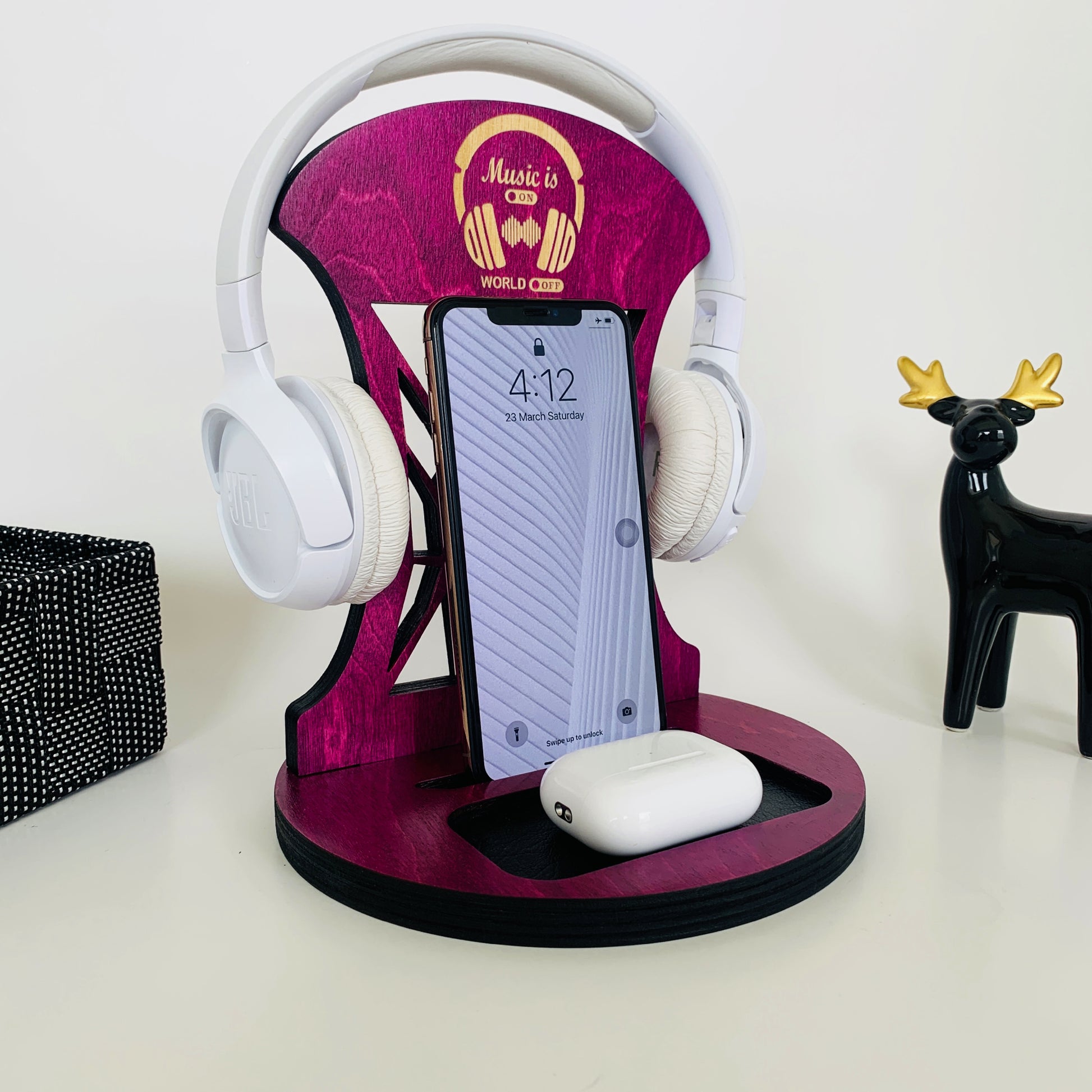 Personalized Wood headphone Stand and phone holder Venocci, Gifts for her, Gifts for daughter, gifts for wife, valentines day gifts, teen girl gifts