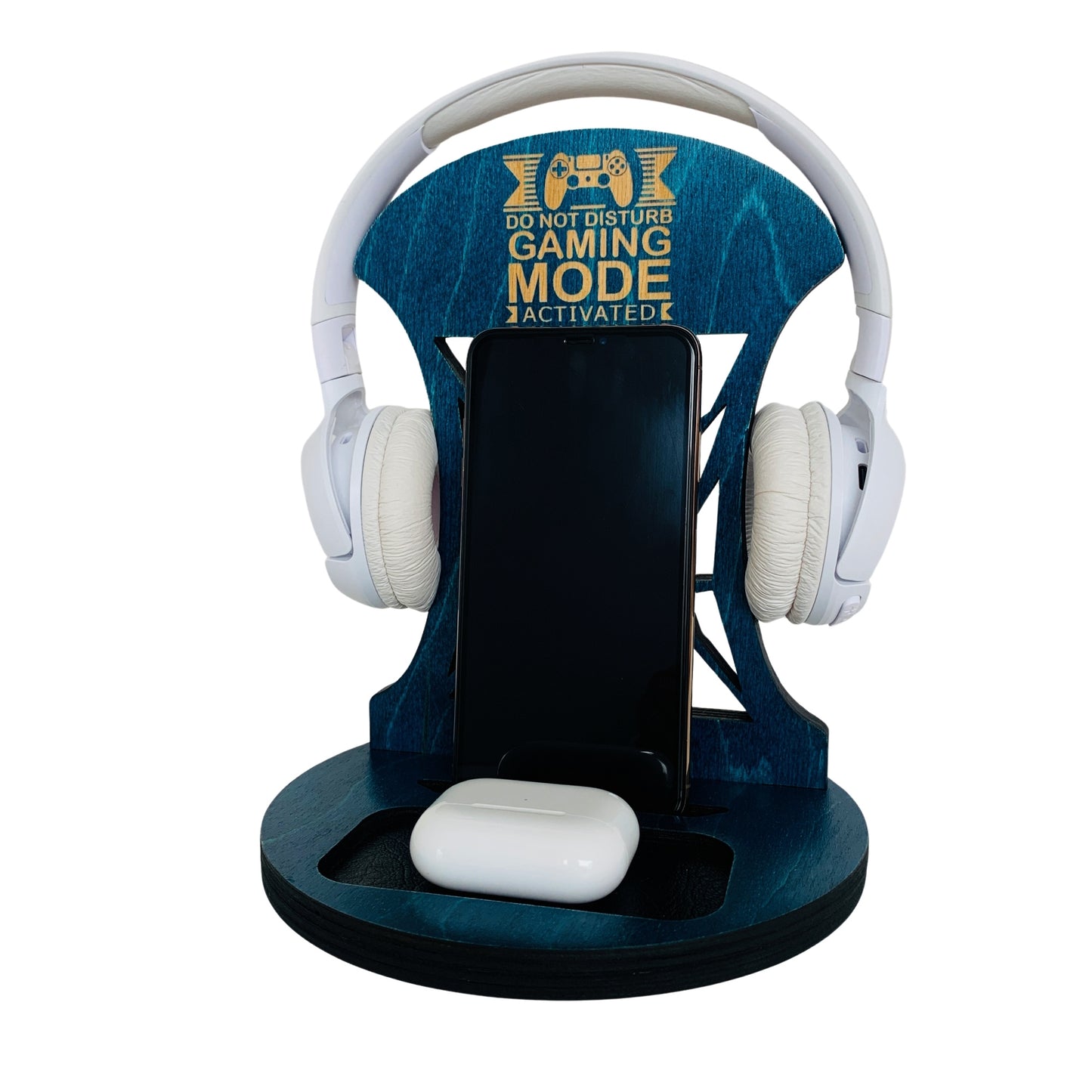 Personalized Wood Phone Stand and Headset Stand_Venocci