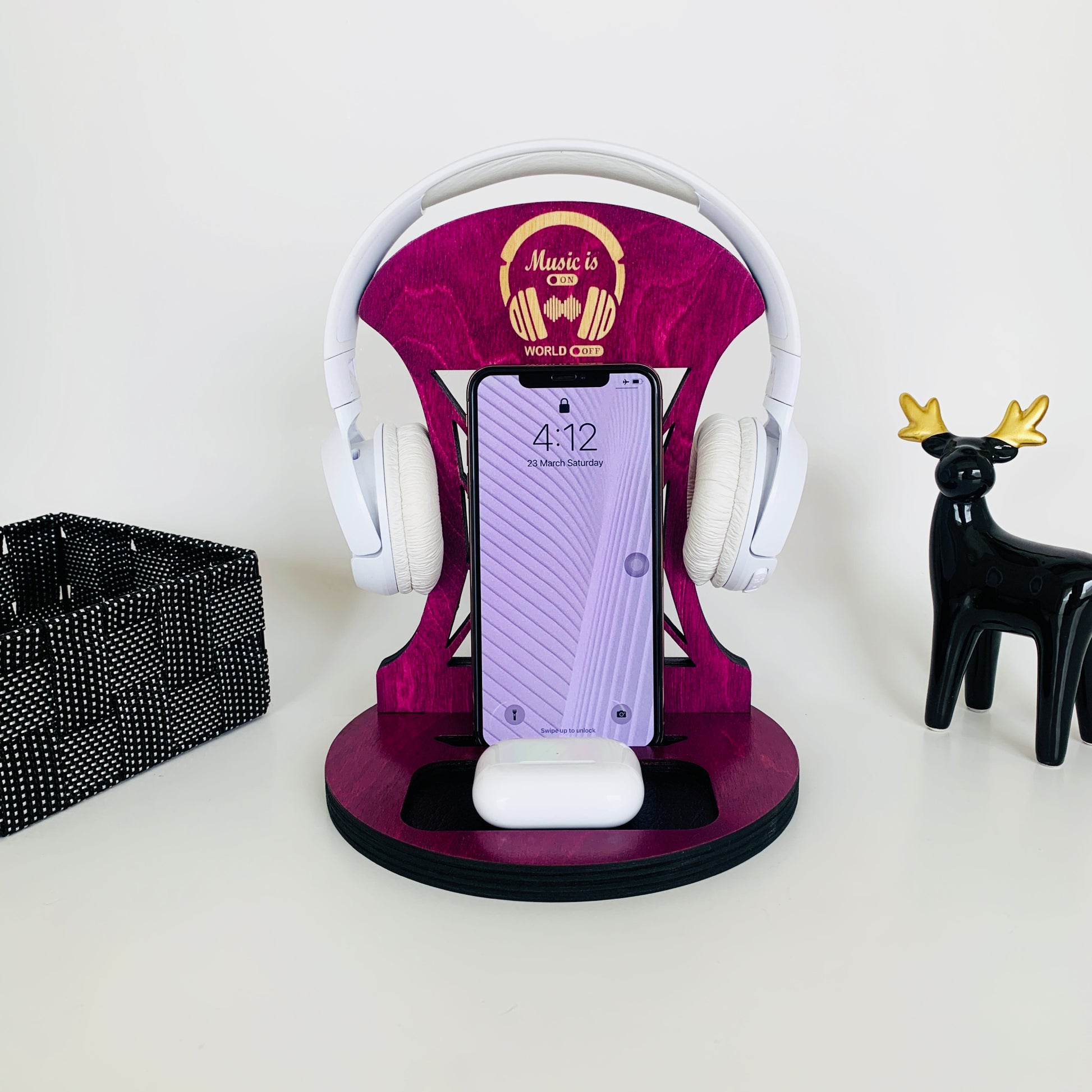 Personalized Wood headphone Stand and phone holder Venocci, Gifts for her, Gifts for daughter, gifts for wife, valentines day gifts, teen girl gifts