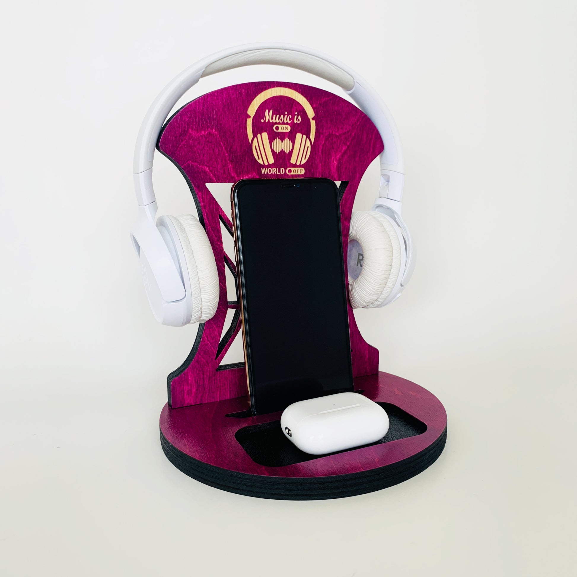 Personalized Wood headphone Stand and phone holder Venocci, Gifts for her, Gifts for daughter, gifts for wife, valentines day gifts, teen girl gifts