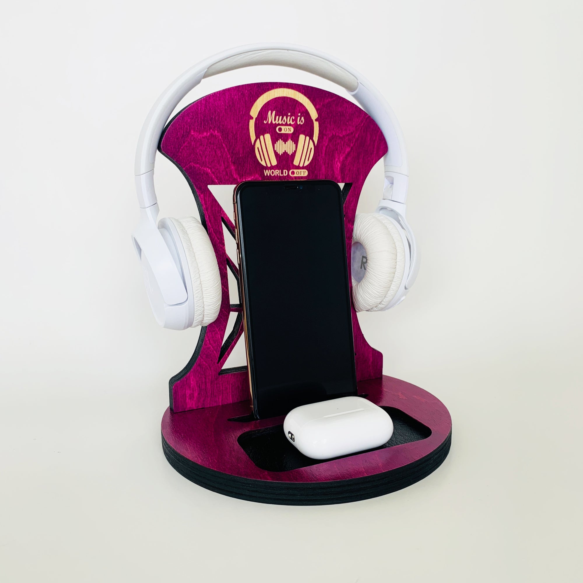 Personalized Wood headphone Stand and phone holder Venocci, Gifts for her, Gifts for daughter, gifts for wife, valentines day gifts, teen girl gifts