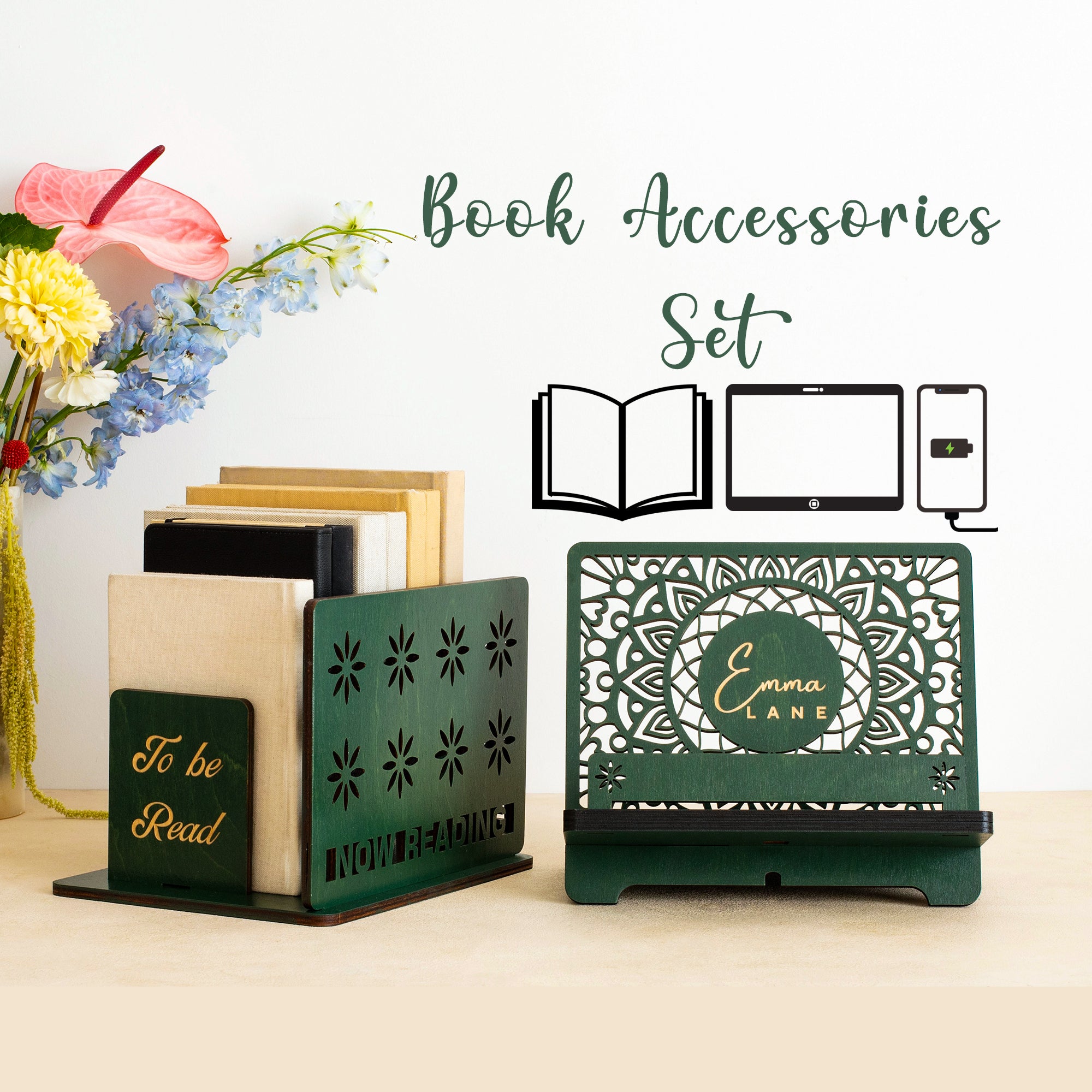 Set of table top Book Shelf with All in one Multifunctional Desk Organizer - Book Reading Stand