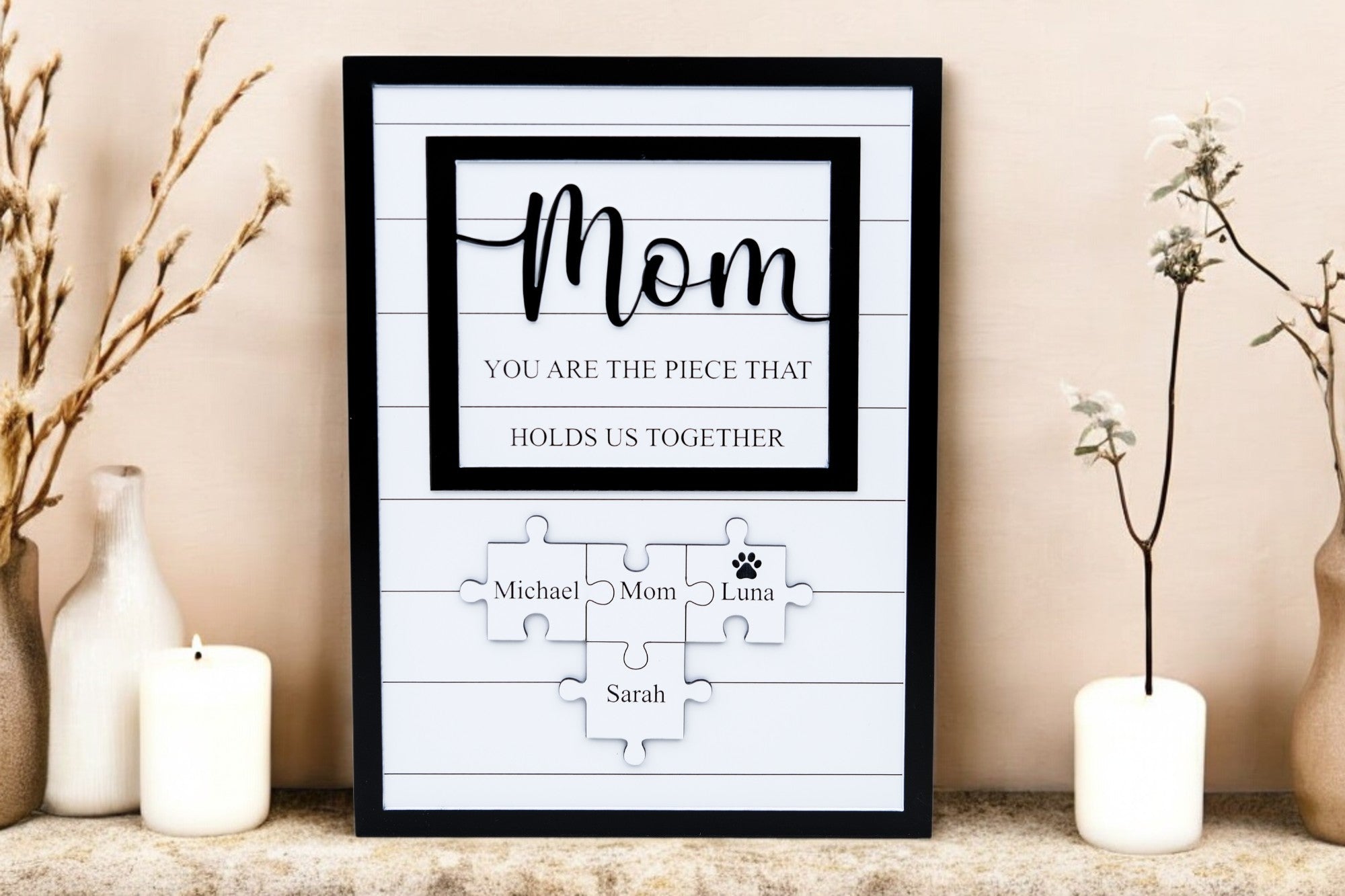 Personalized Puzzle Sign for Mom, Custom Family Name Sign, Mother's Day Gift from Kids, You Are the Piece That Holds Us, Grandma Gift