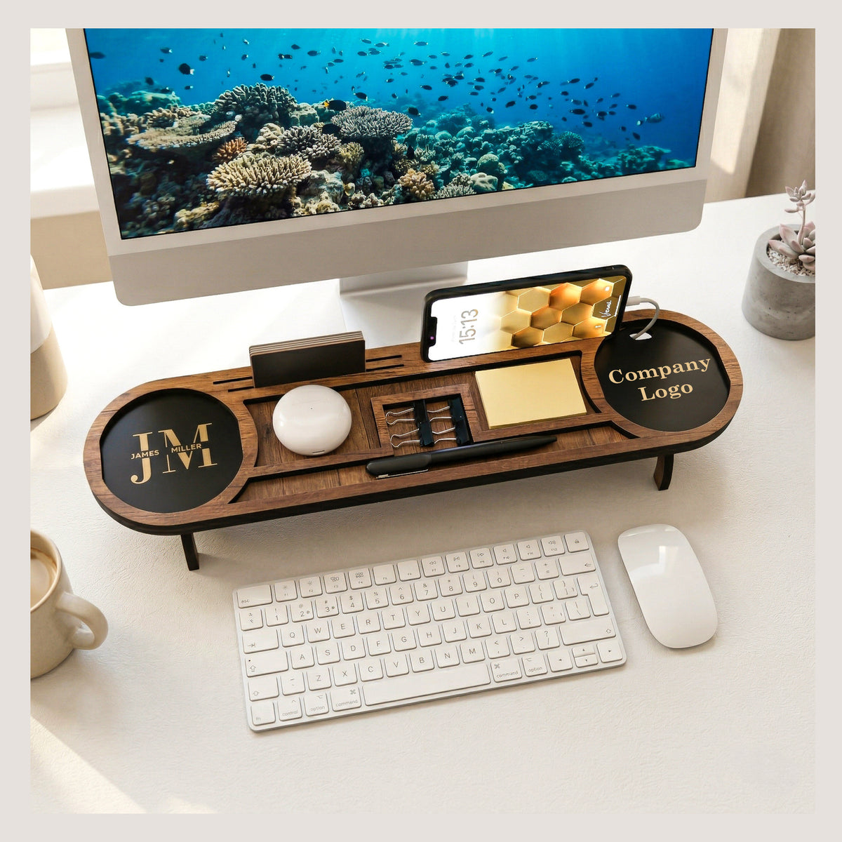 Personalized Wood Desk Organizer I Office Desk Accessories I Custom Tablet and Phone Stand I Custom Docking Station I Organizer Gift
