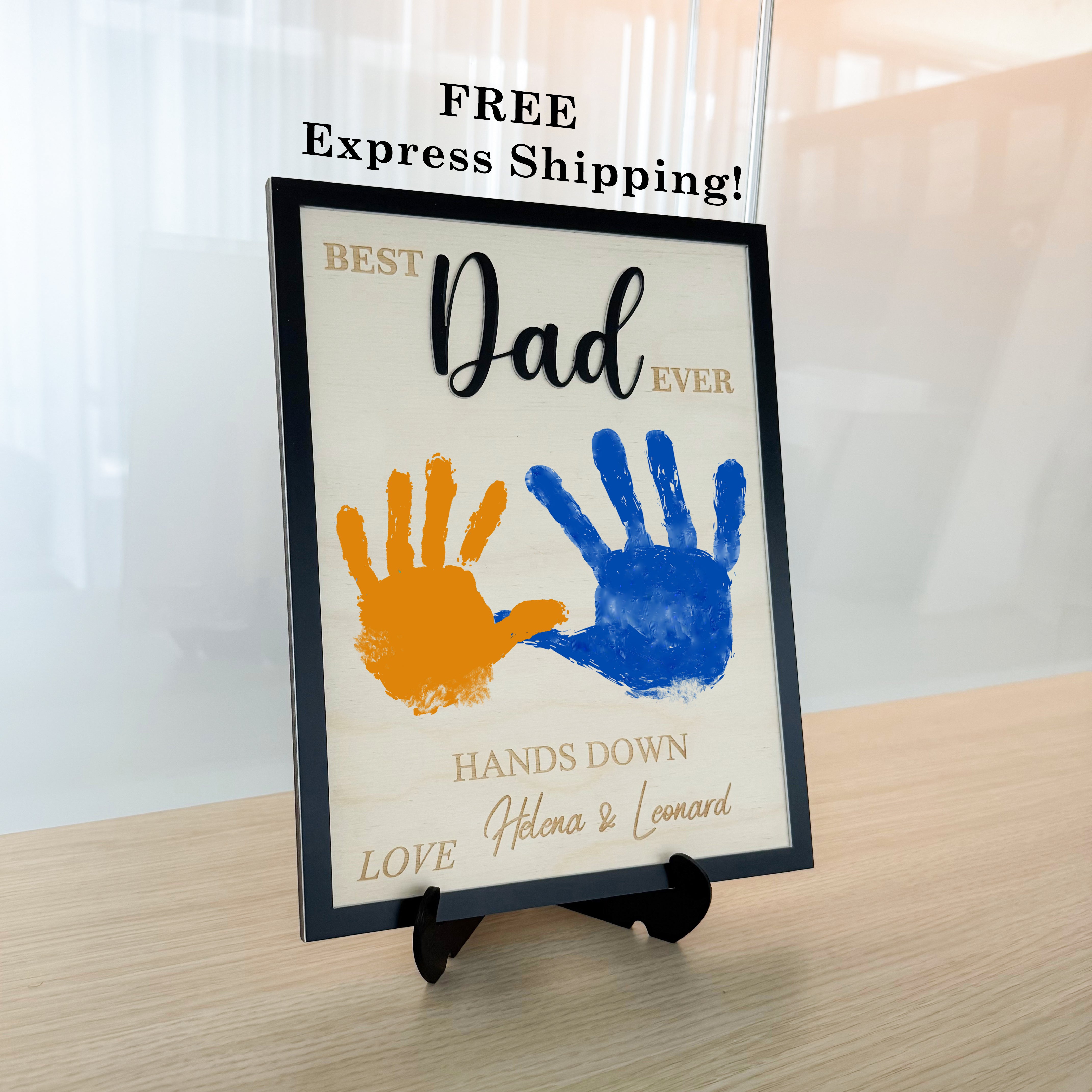 Hands Down Best Dad Ever | Personalized Engraved Wooden Sign | Handmade Fathers Day Gift I Personalized Meaningful Gifts for Dad from Kids
