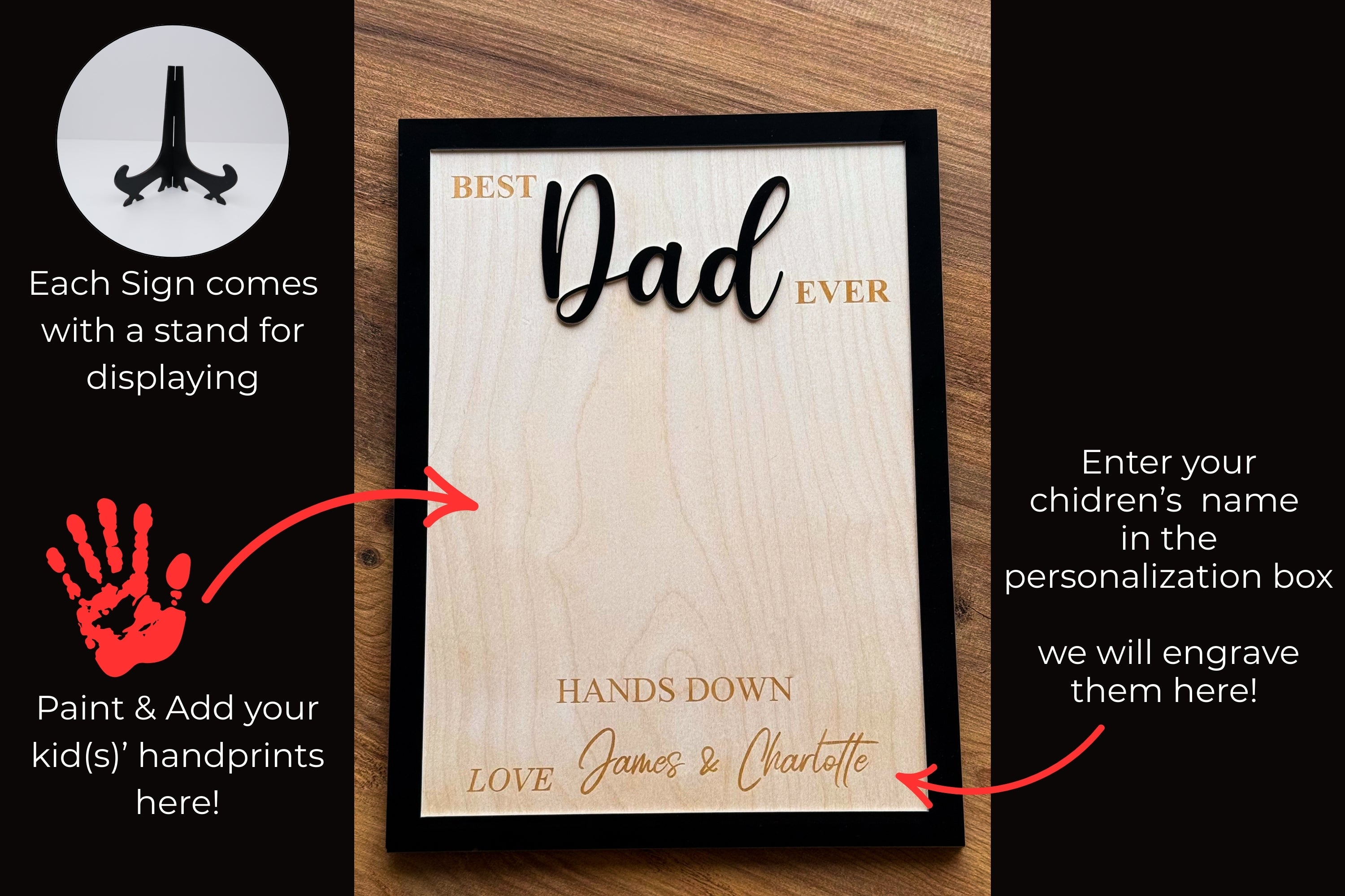 Hands Down Best Dad Ever | Personalized Engraved Wooden Sign | Handmade Fathers Day Gift I Personalized Meaningful Gifts for Dad from Kids
