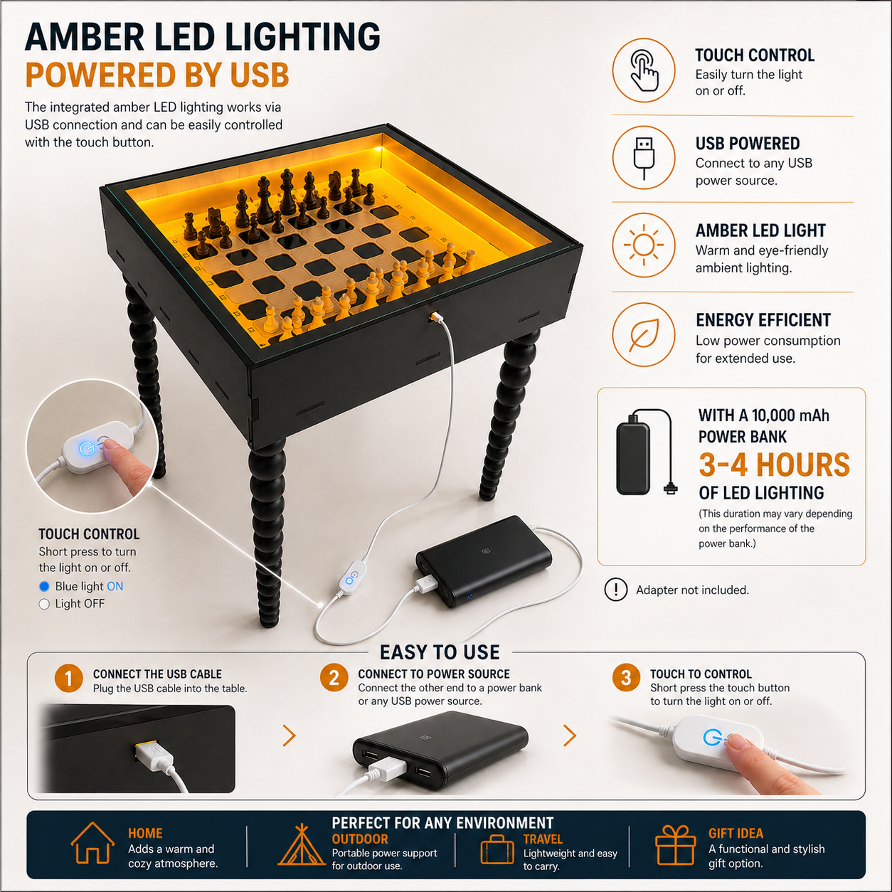 Multifunctional Accessory Display Coffee Table with Removable Glass Top and Hidden Storage Slot for Glass and Chess Board