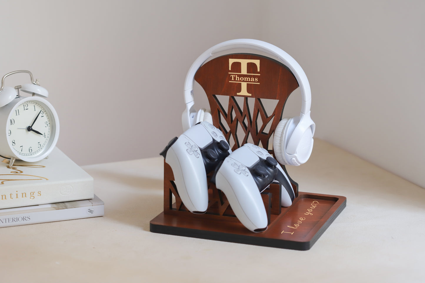 Personalized Wooden Controller Stand and Headset Holder, Christmas Gifts for Gamers, Gifts for Husband, Father's day gift for Gamer Dad, Birthday Gift for Gamer Boyfriend, Graduation Gifts for him