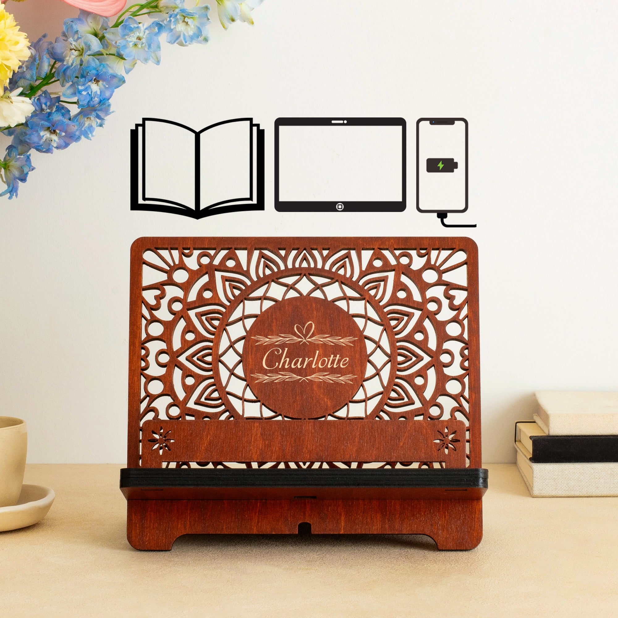 Personalized Book Reading Stand, Phone Stand and Tablet Holder, Birthday gift for wife, Birthday gifts for Women, Christmas gift for her, Mother's Day gift for Mom