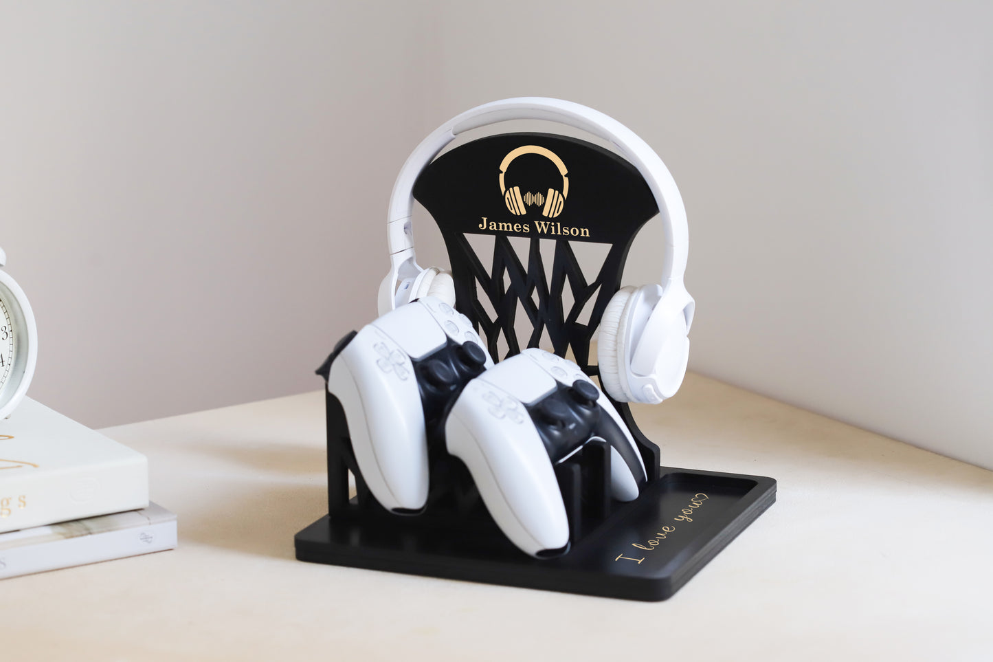 Personalized Wooden Controller Stand and Headset Holder, Christmas Gifts for Gamers, Gifts for Husband, Father's day gift for Gamer Dad, Birthday Gift for Gamer Boyfriend, Graduation Gifts for him