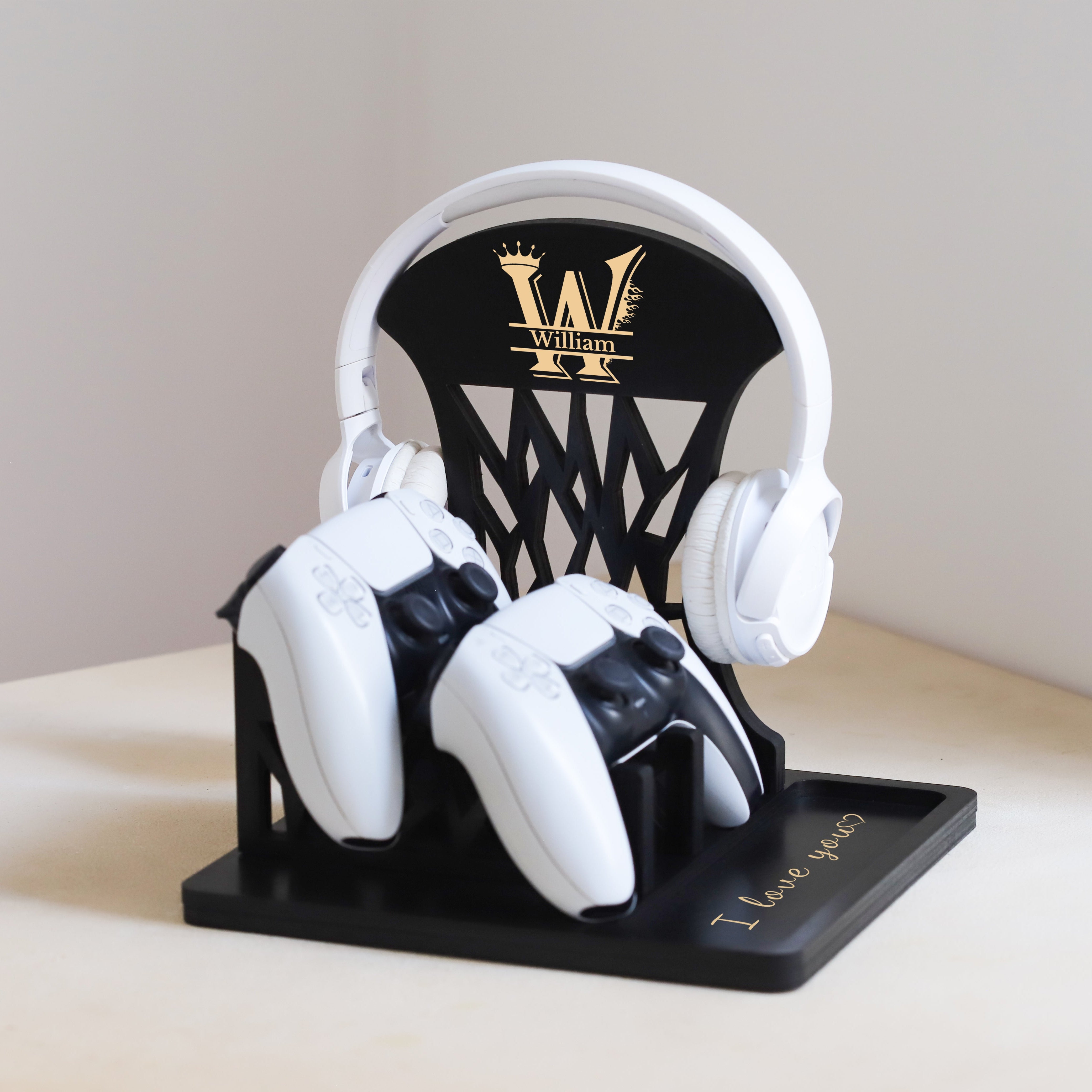 Personalized Wooden Controller Stand and Headset Holder, Christmas Gifts for Gamers, Gifts for Husband, Father's day gift for Gamer Dad, Birthday Gift for Gamer Boyfriend, Graduation Gifts for him