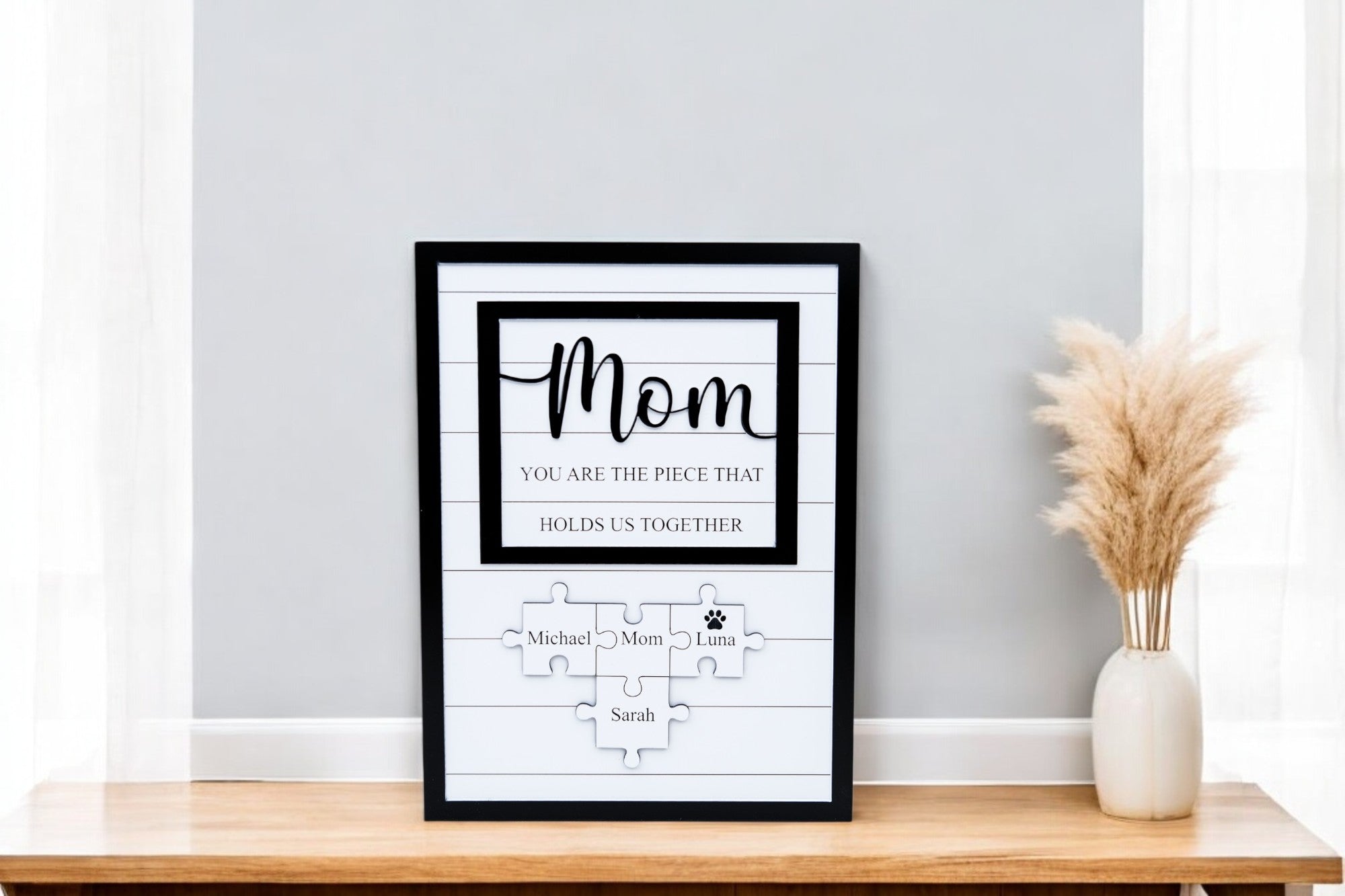 Personalized Puzzle Sign for Mom, Custom Family Name Sign, Mother's Day Gift from Kids, You Are the Piece That Holds Us, Grandma Gift
