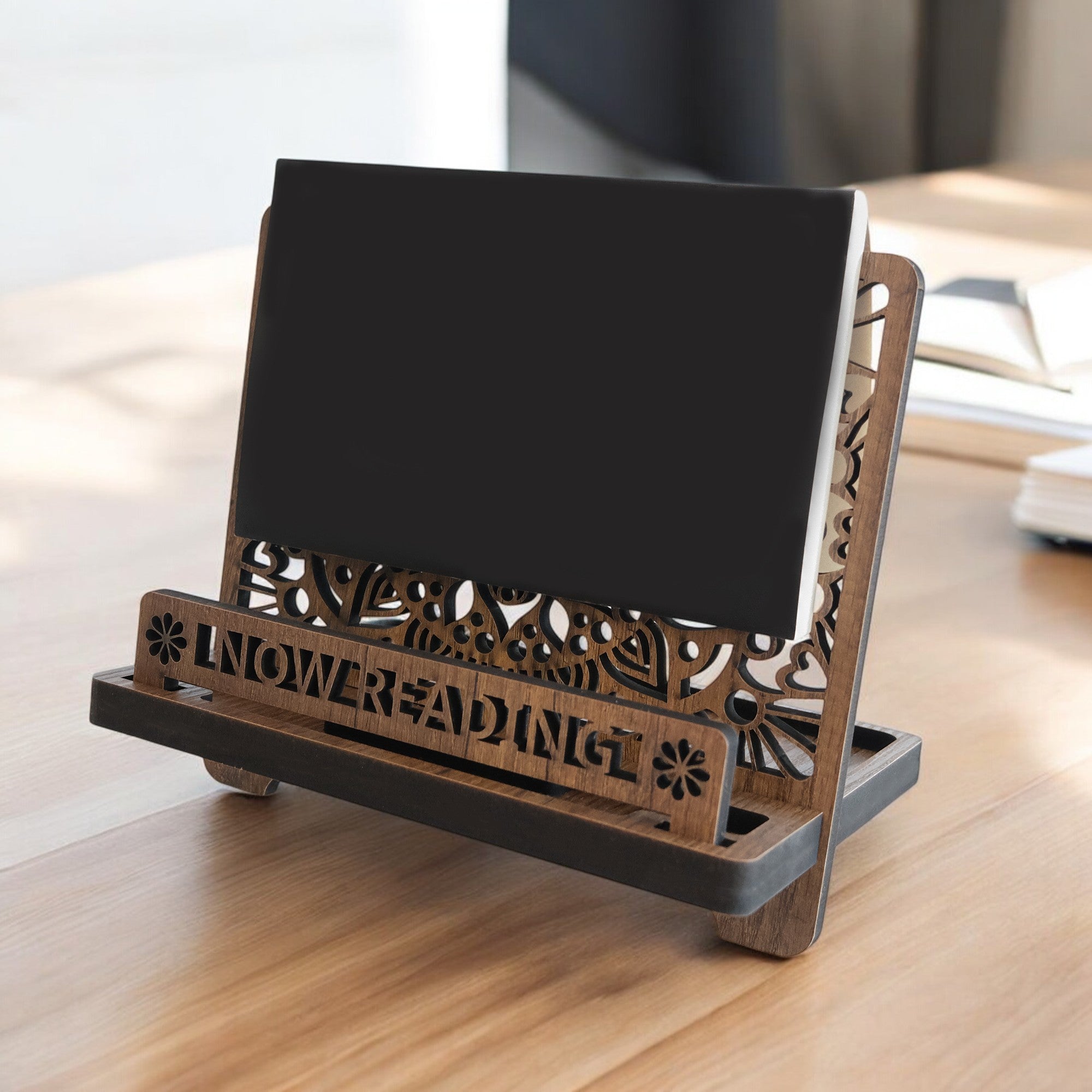 Wooden Cook Book Stand - Book Rest Stand - Phone Tablet Charging Stand