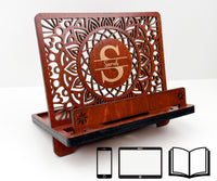 Book Stand with Phone & Tablet Holder, Multi-purpose Wooden Stand,Desk Organizer, Gift for Readers, Mother's Day gift, Personalized Book Rest, Wife Gift