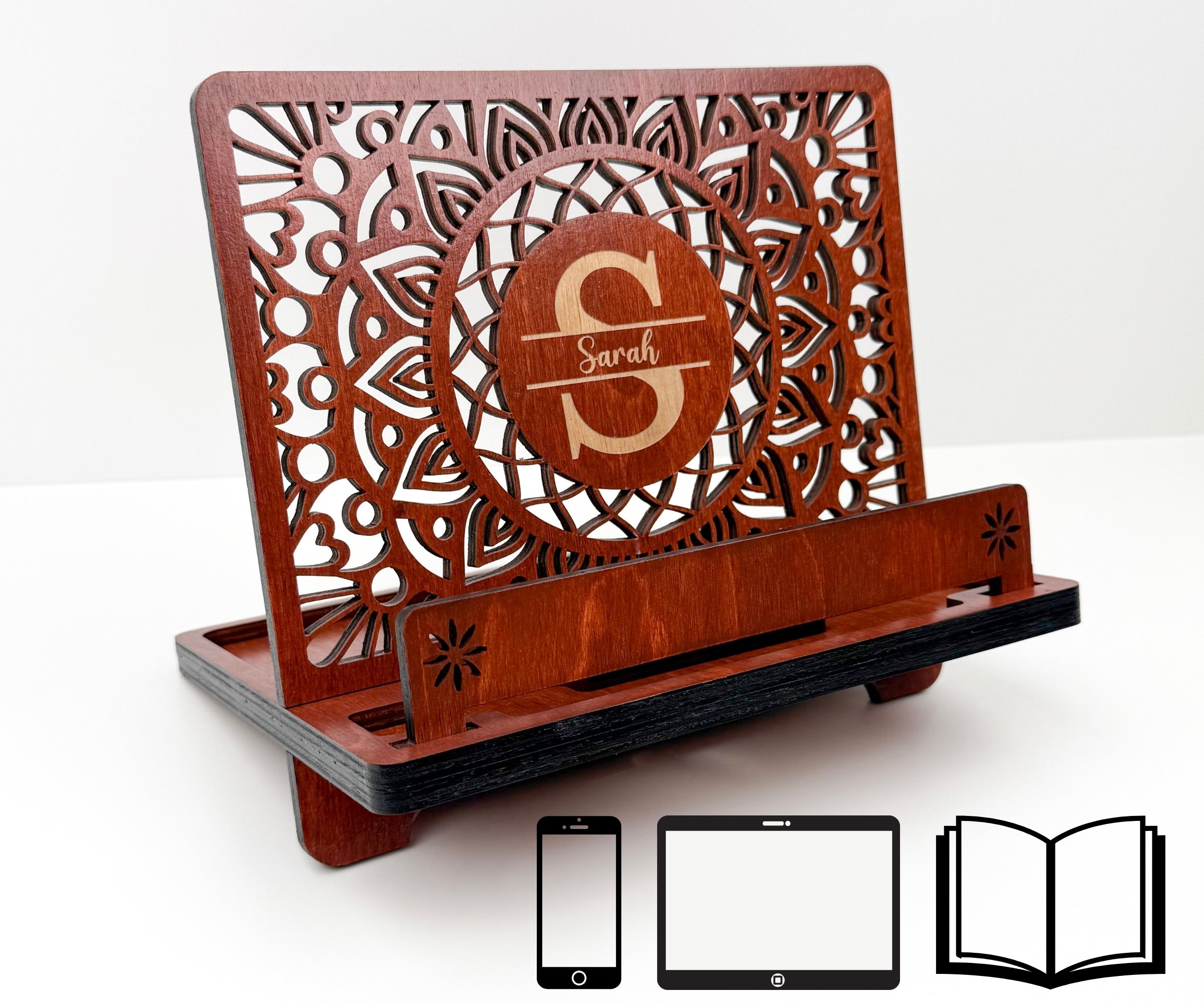 Book Stand with Phone & Tablet Holder, Multi-purpose Wooden Stand,Desk Organizer, Gift for Readers, Mother's Day gift, Personalized Book Rest, Wife Gift