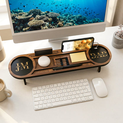 Personalized Wood Desk Organizer I Office Desk Accessories I Custom Tablet and Phone Stand I  Custom Docking Station I Organizer Gift