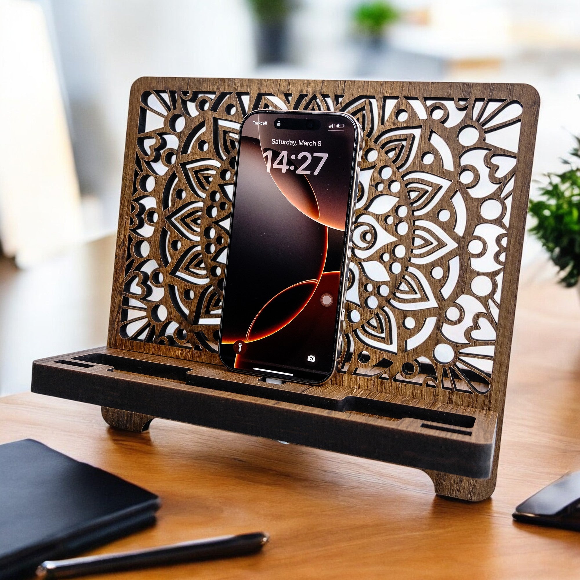 Wooden Cook Book Stand - Book Rest Stand - Phone Tablet Charging Stand