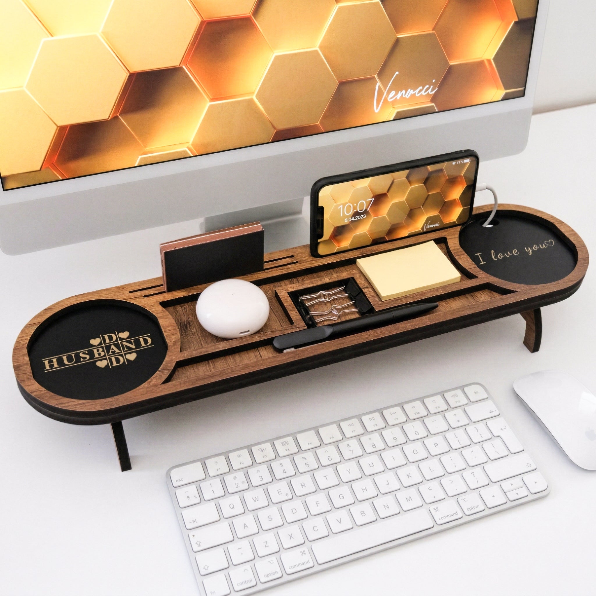 Personalized Wood Desk Organizer I Office Desk Accessories I Custom Tablet and Phone Stand I  Custom Docking Station I Organizer Gift