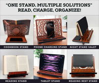 Book Stand with Phone & Tablet Holder, Multi-purpose Wooden Stand,Desk Organizer, Gift for Readers, Mother's Day gift, Personalized Book Rest, Wife Gift