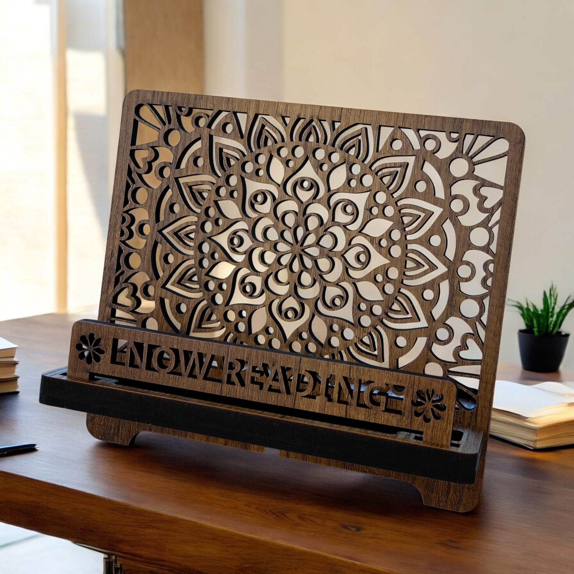 Wooden Cook Book Stand - Book Rest Stand - Phone Tablet Charging Stand