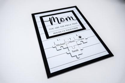 Personalized Puzzle Sign for Mom, Custom Family Name Sign, Mother's Day Gift from Kids, You Are the Piece That Holds Us, Grandma Gift