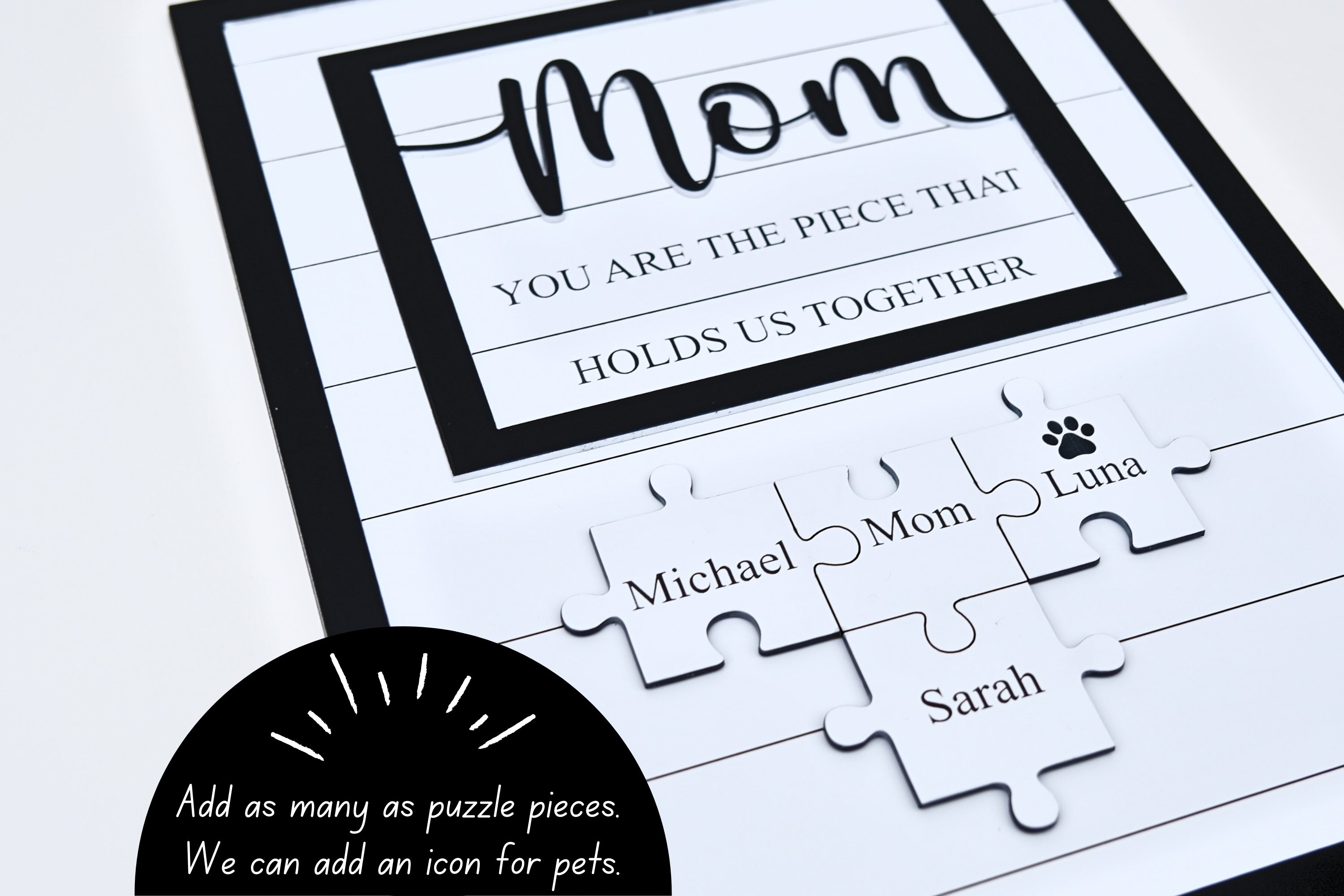 Personalized Puzzle Sign for Mom, Custom Family Name Sign, Mother's Day Gift from Kids, You Are the Piece That Holds Us, Grandma Gift
