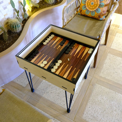 Multifunctional Accessory Display Coffee Table with Removable Glass Top and Hidden Storage Slot for Glass and Chess Board