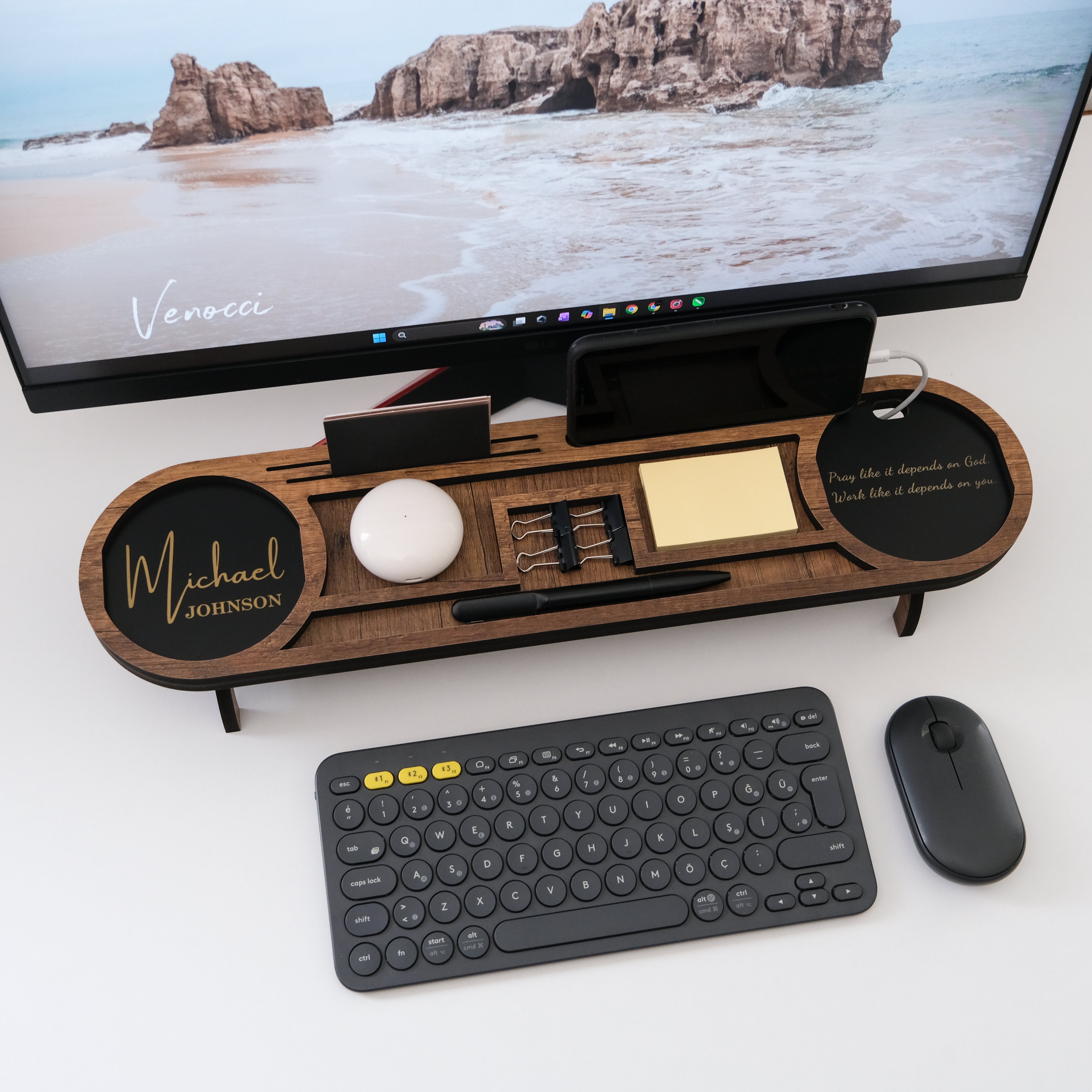 Personalized Wood Desk Organizer I Office Desk Accessories I Custom Tablet and Phone Stand I  Custom Docking Station I Organizer Gift