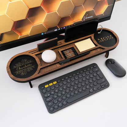 Personalized Wood Desk Organizer I Office Desk Accessories I Custom Tablet and Phone Stand I  Custom Docking Station I Organizer Gift