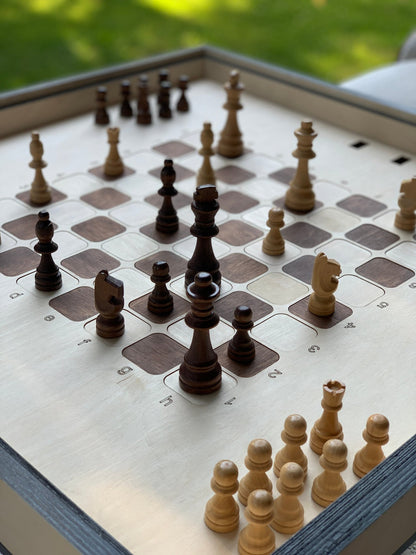 Table de jeu d'échecs avec plateau en verre amovible